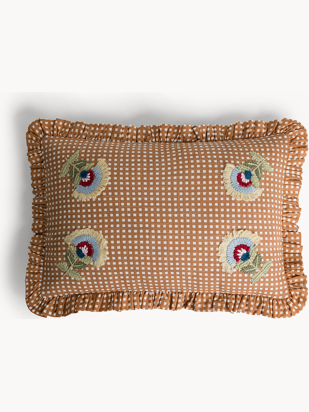 Cuscino 35x50 cm in Vichy con ricami