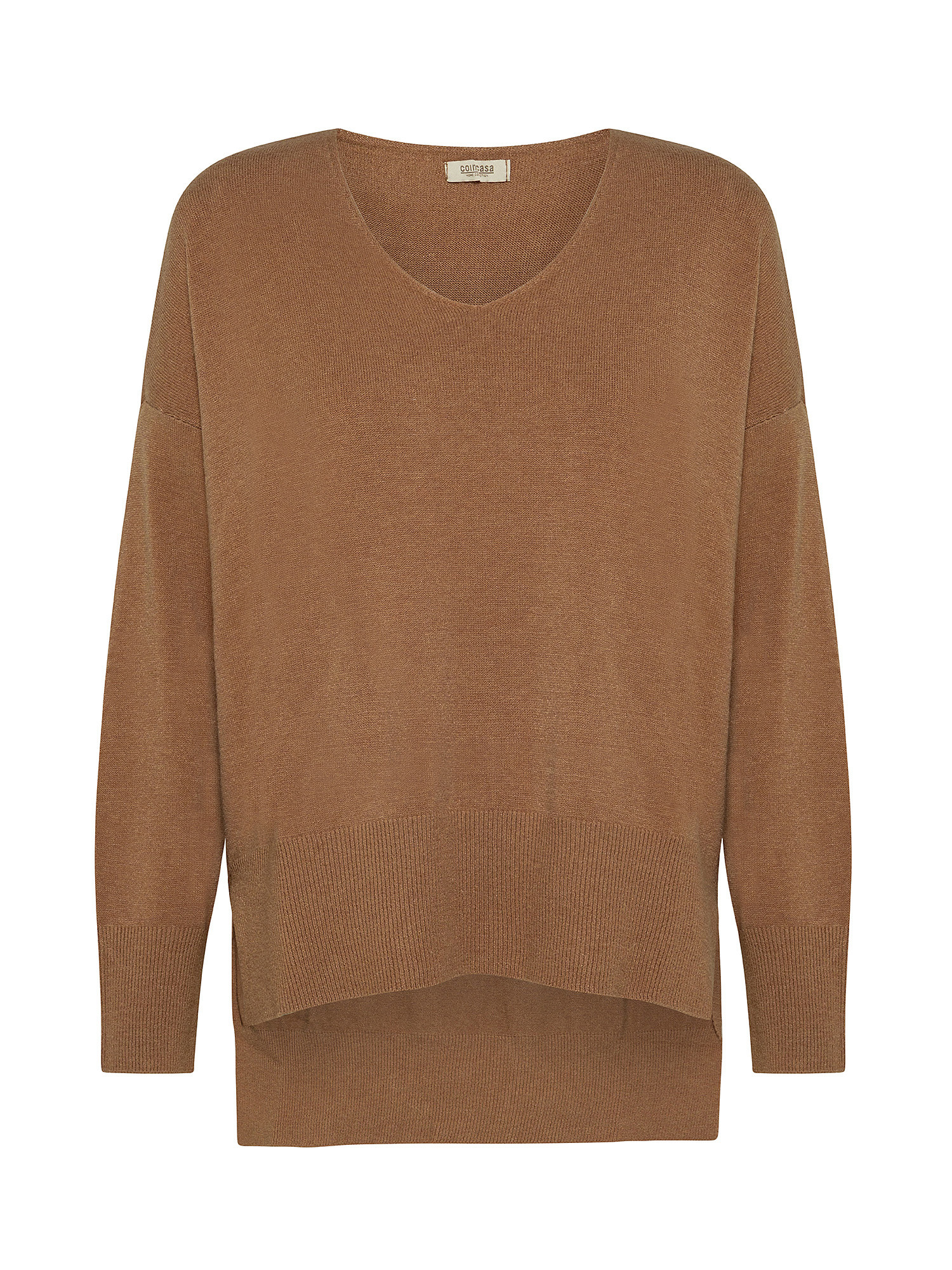 Oversized sweater with "V" neckline, Camel, large image number 0