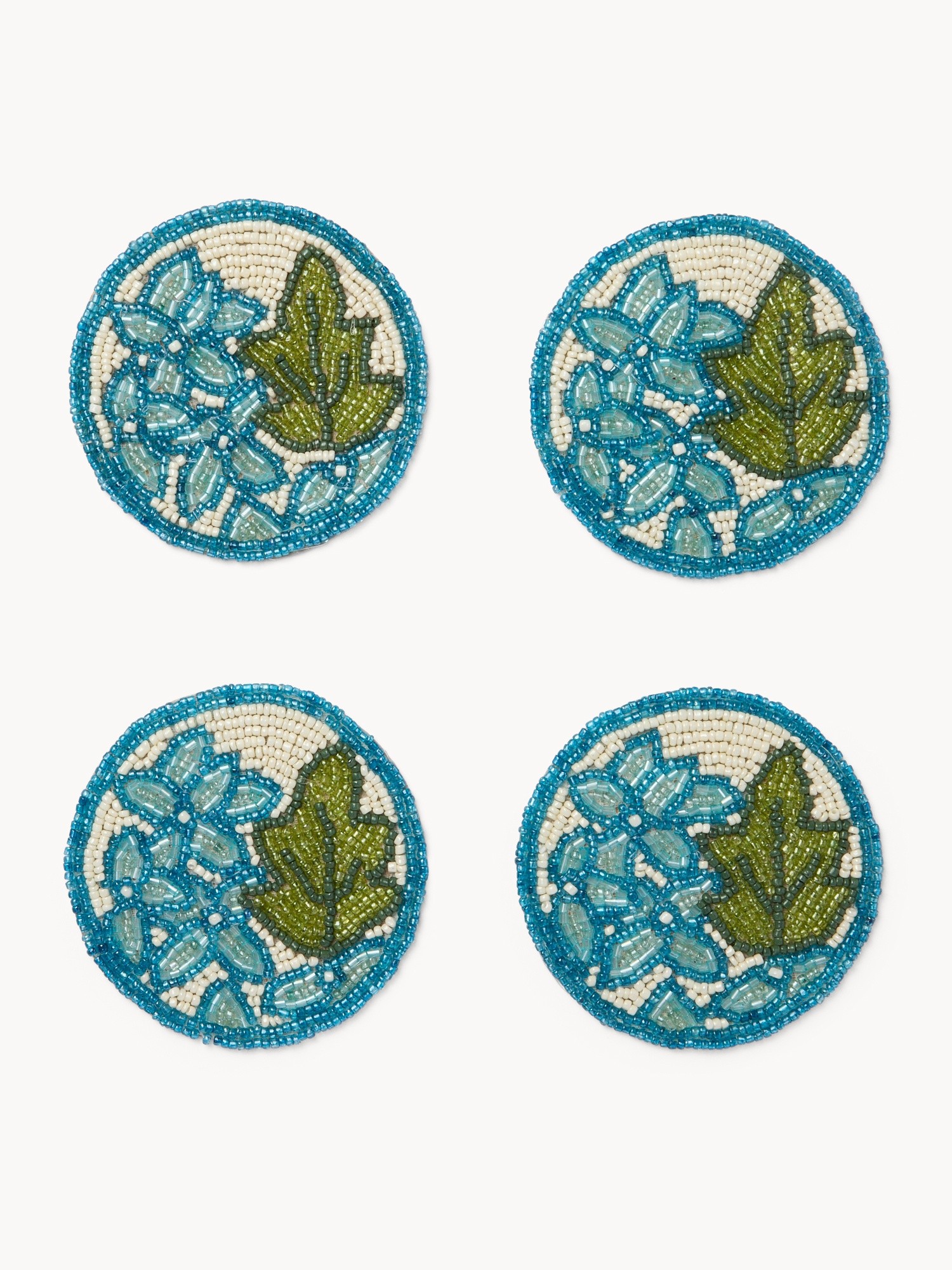 Set 4 sottobicchieri fatti a mano con perline in vetro, Light Blue, large image number 0