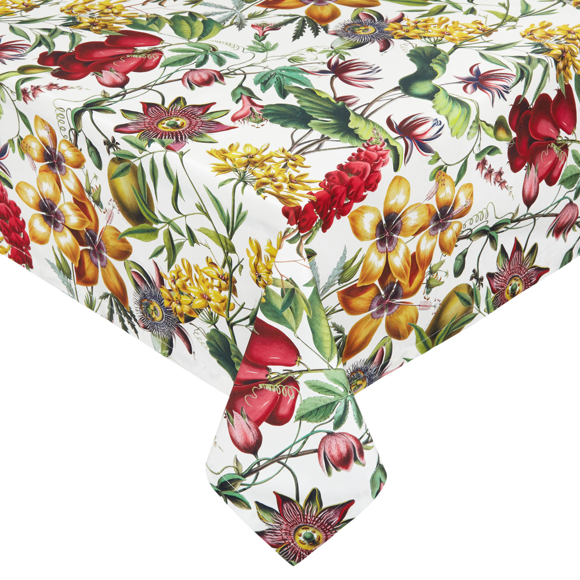 Cotton twill tablecloth with floral print, White, large image number 0