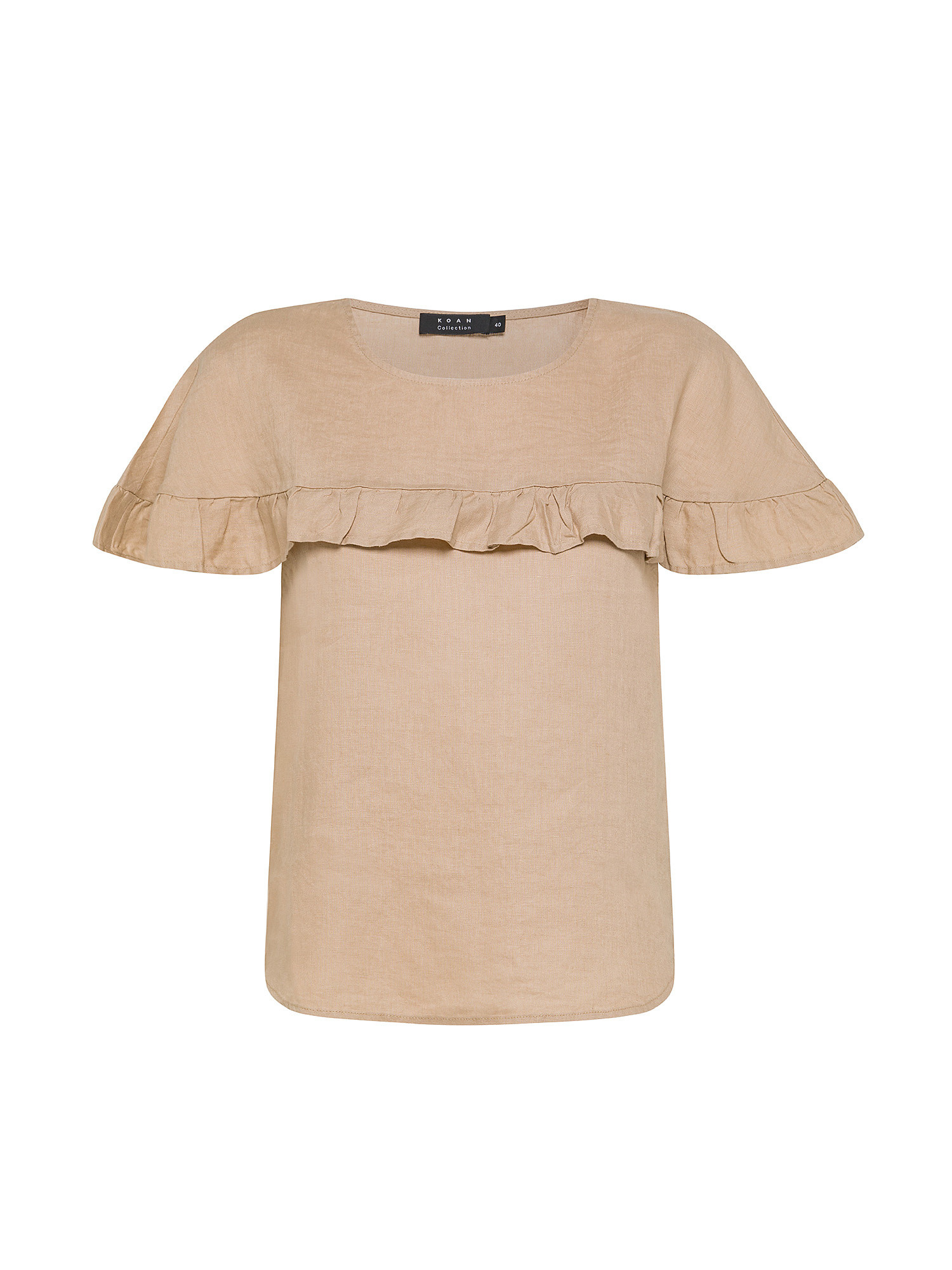 Koan - Blusa in lino con volant, Beige, large image number 0