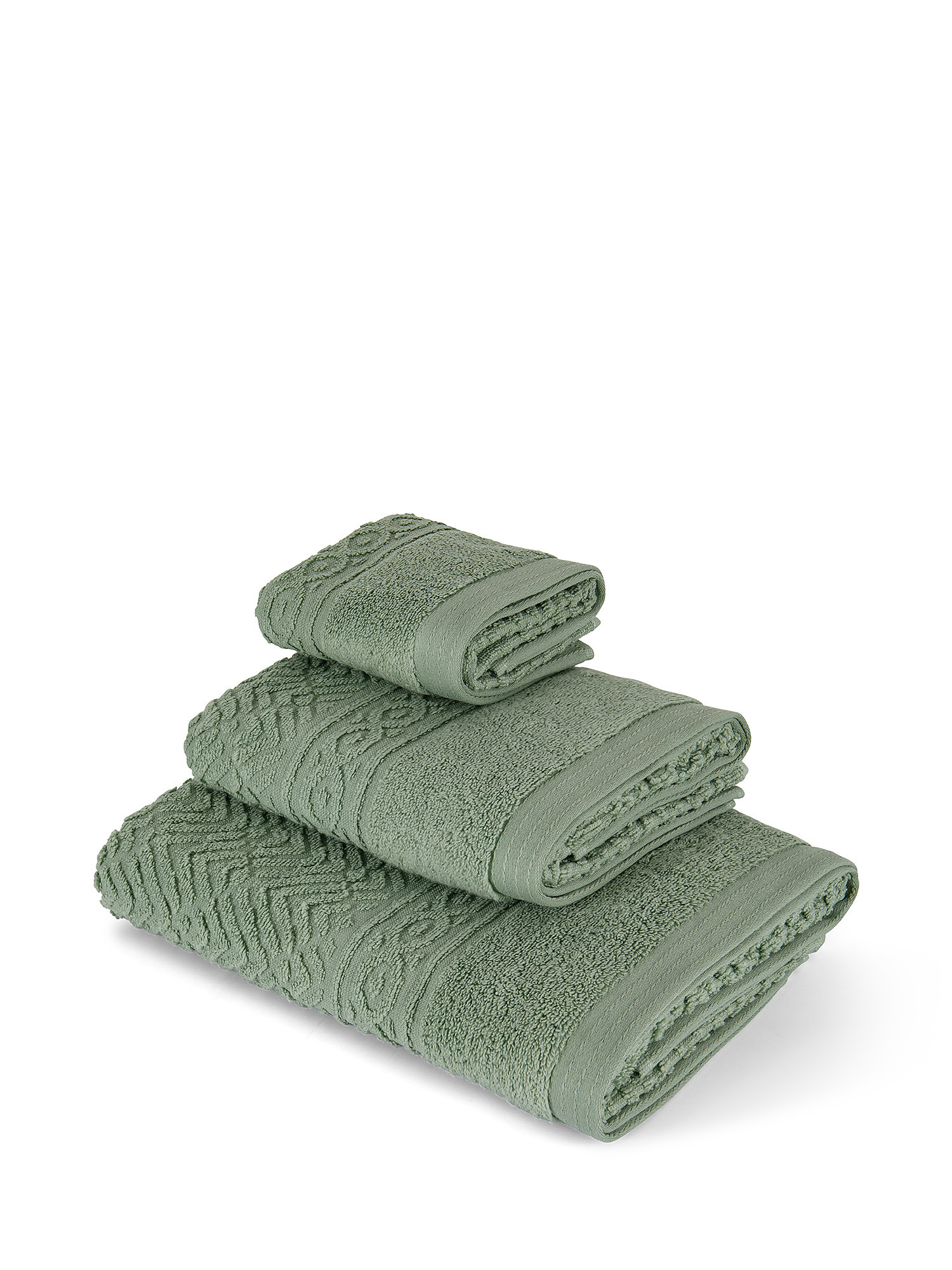 Asciugamano spugna di cotone motivo geometrico, Verde salvia, large image number 0