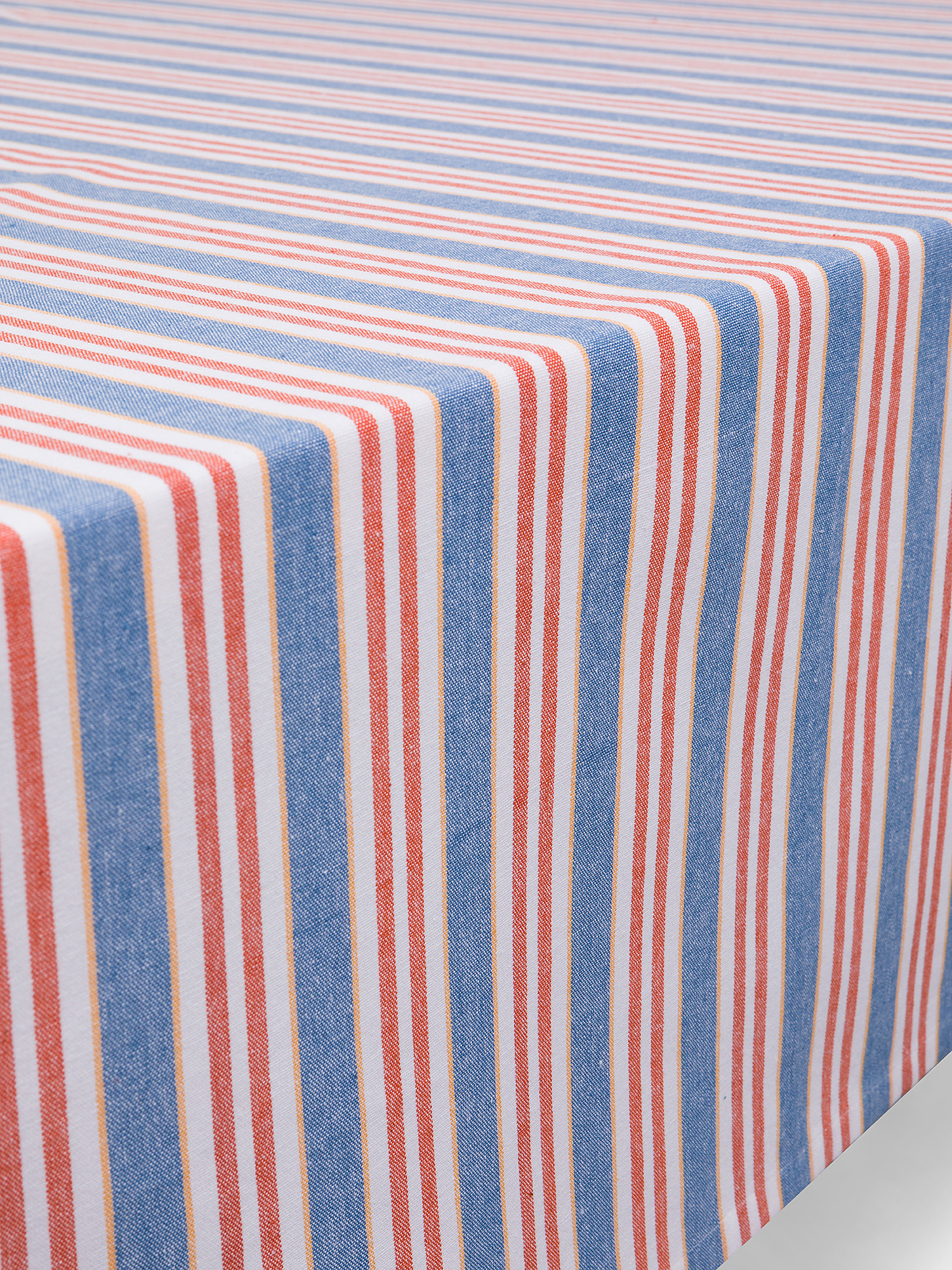 Striped print cotton tablecloth, Blue Dark, large image number 1