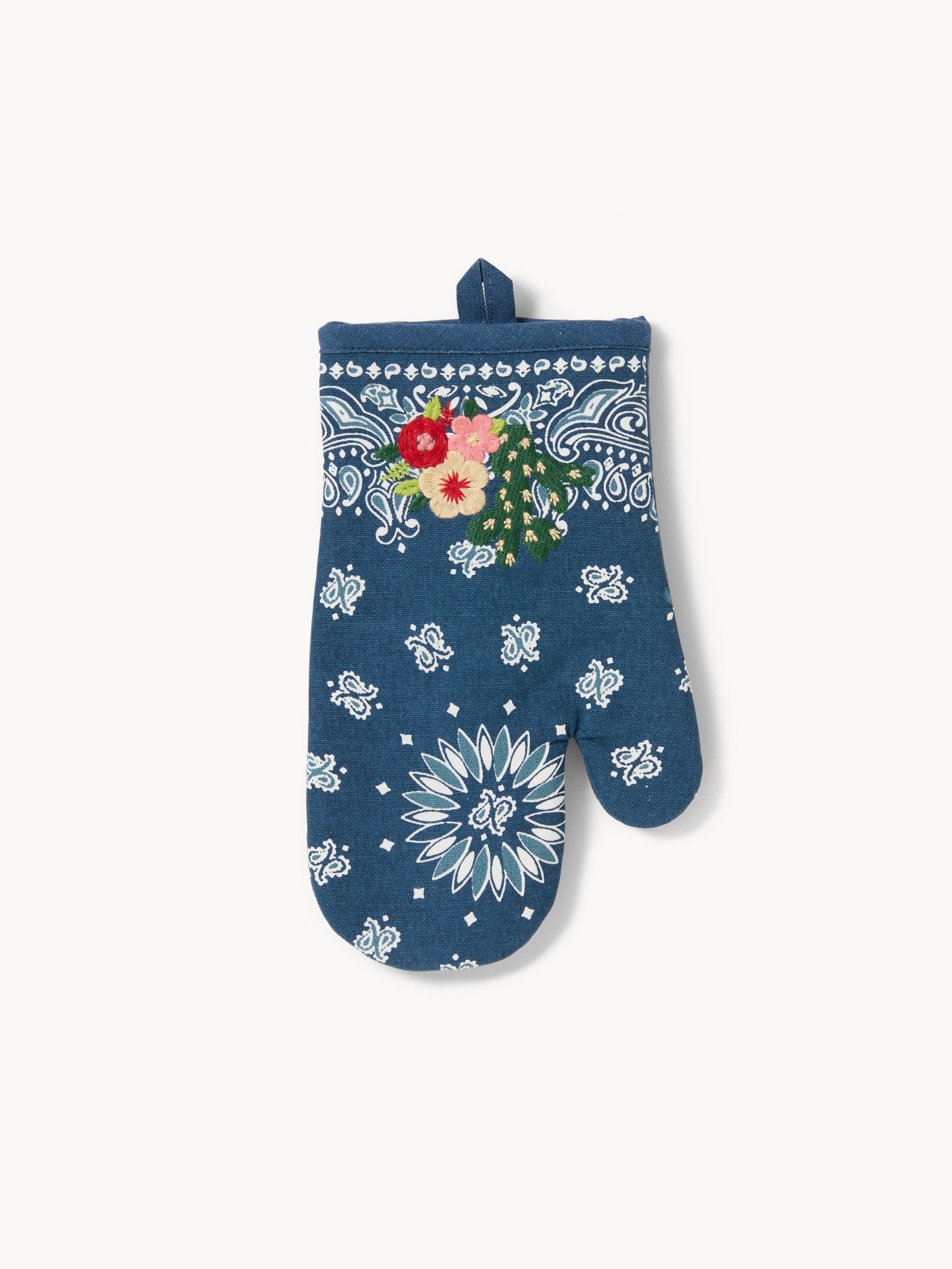 Pure cotton oven mitt with bandana print and embroidery - Discounted Price, Blue, large image number 0
