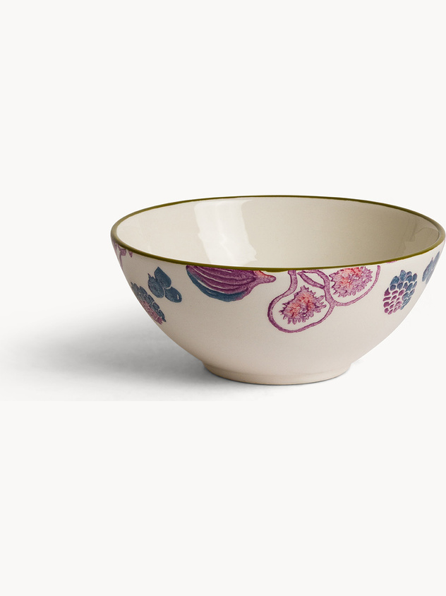 Ceramic bowl with hand-painted fig motif