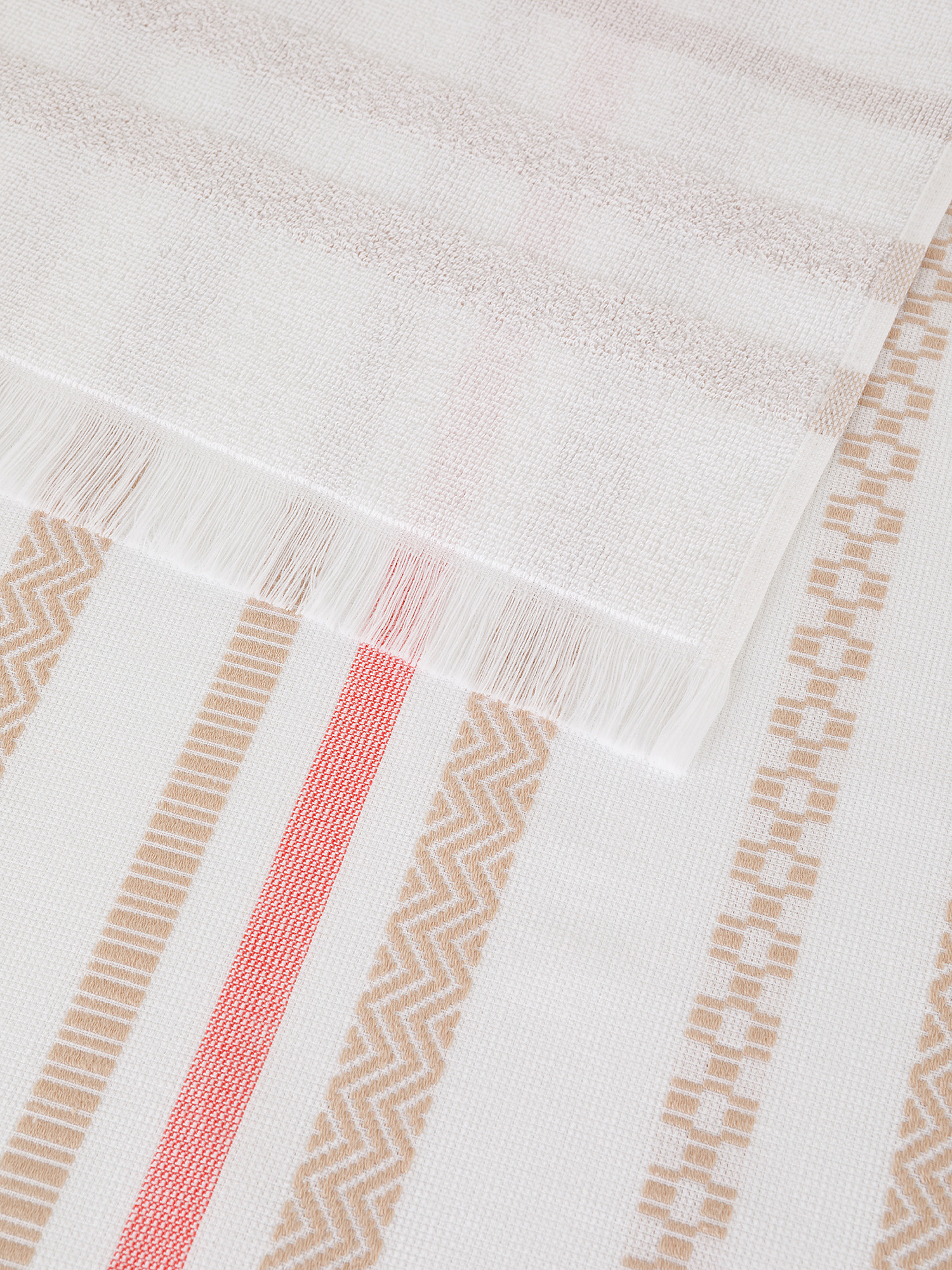 Striped jacquard cotton hammam beach towel, Beige, large image number 1
