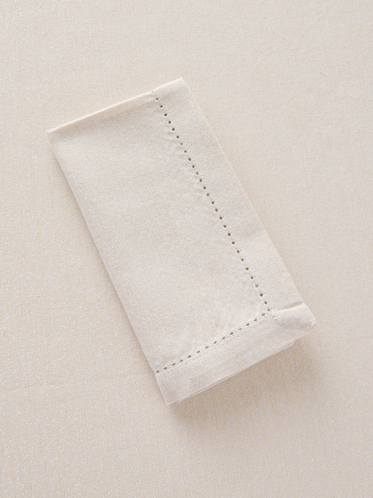 Set of 2 cotton and lurex napkins with hemstitch, White, large image number 1