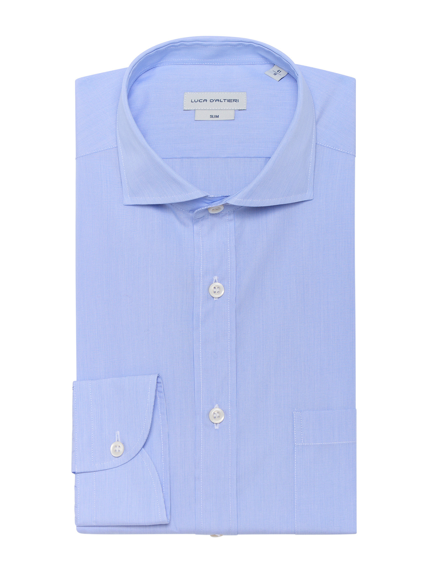 Luca D'Altieri - Casual slim fit shirt in pure cotton poplin, Light Blue, large image number 0