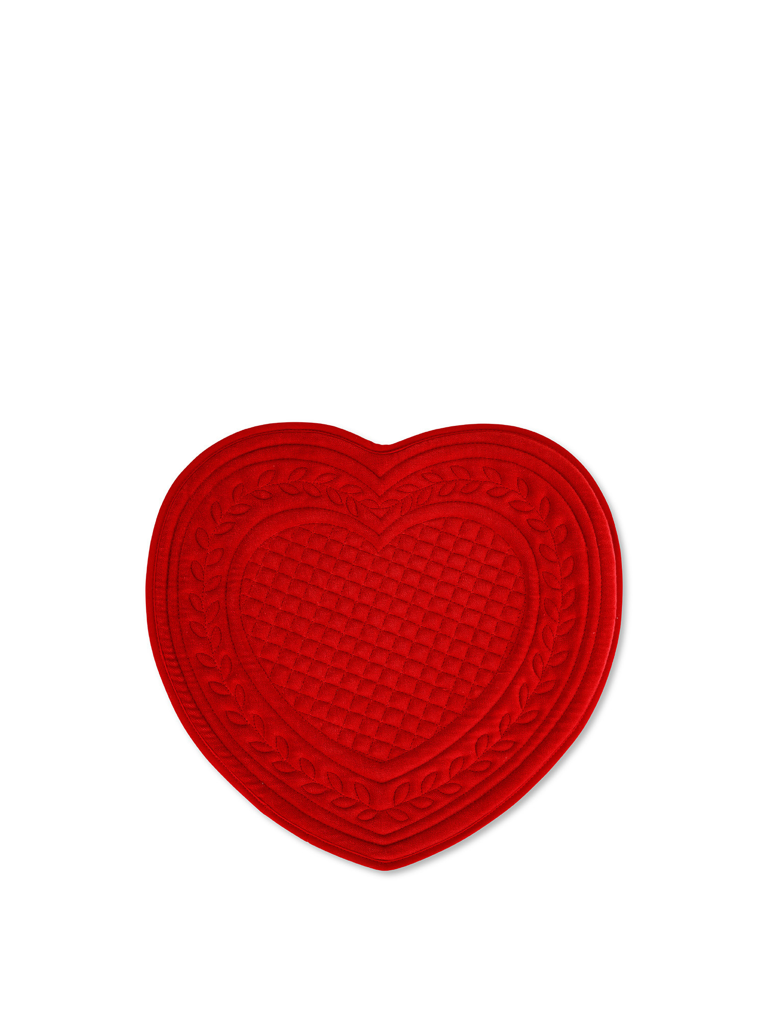 Solid color cotton velvet heart quilted placemat, Red, large image number 0