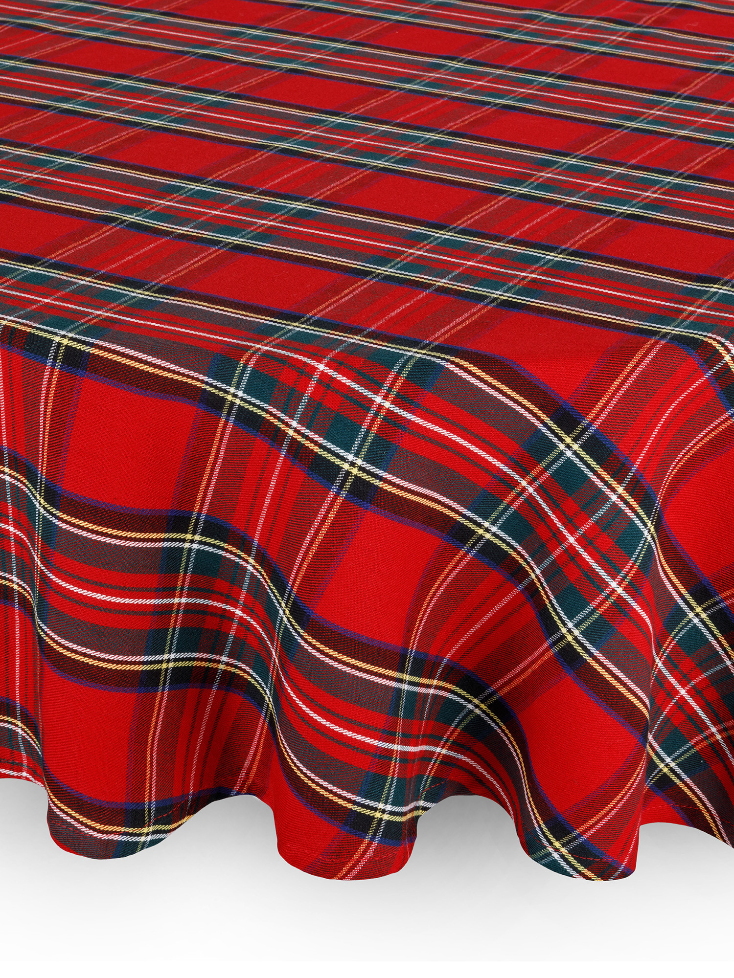 Round tartan cotton twill tablecloth, Red, large image number 0