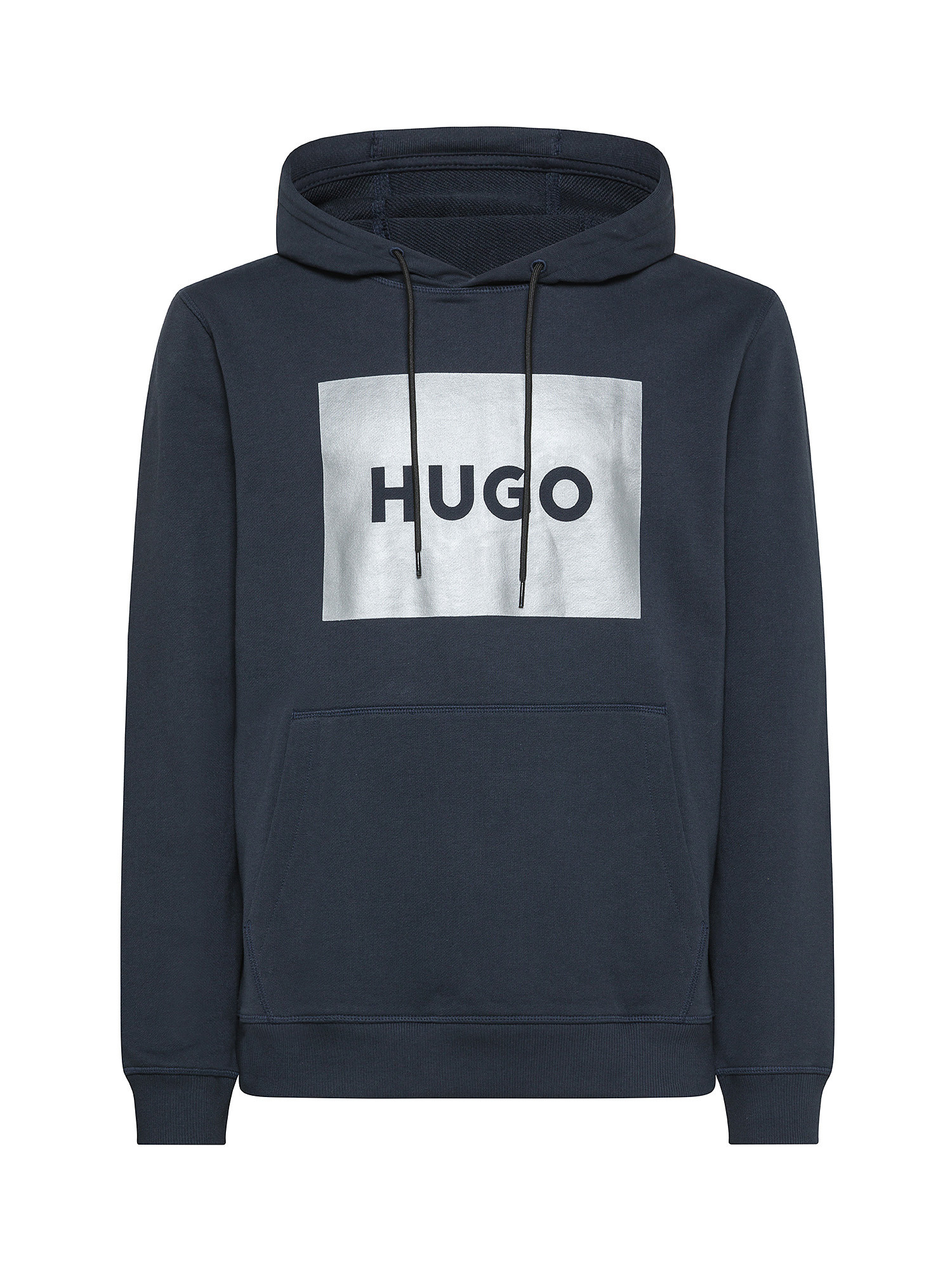 Hugo - Felpa con logo stampato in cotone, Blu scuro, large image number 0