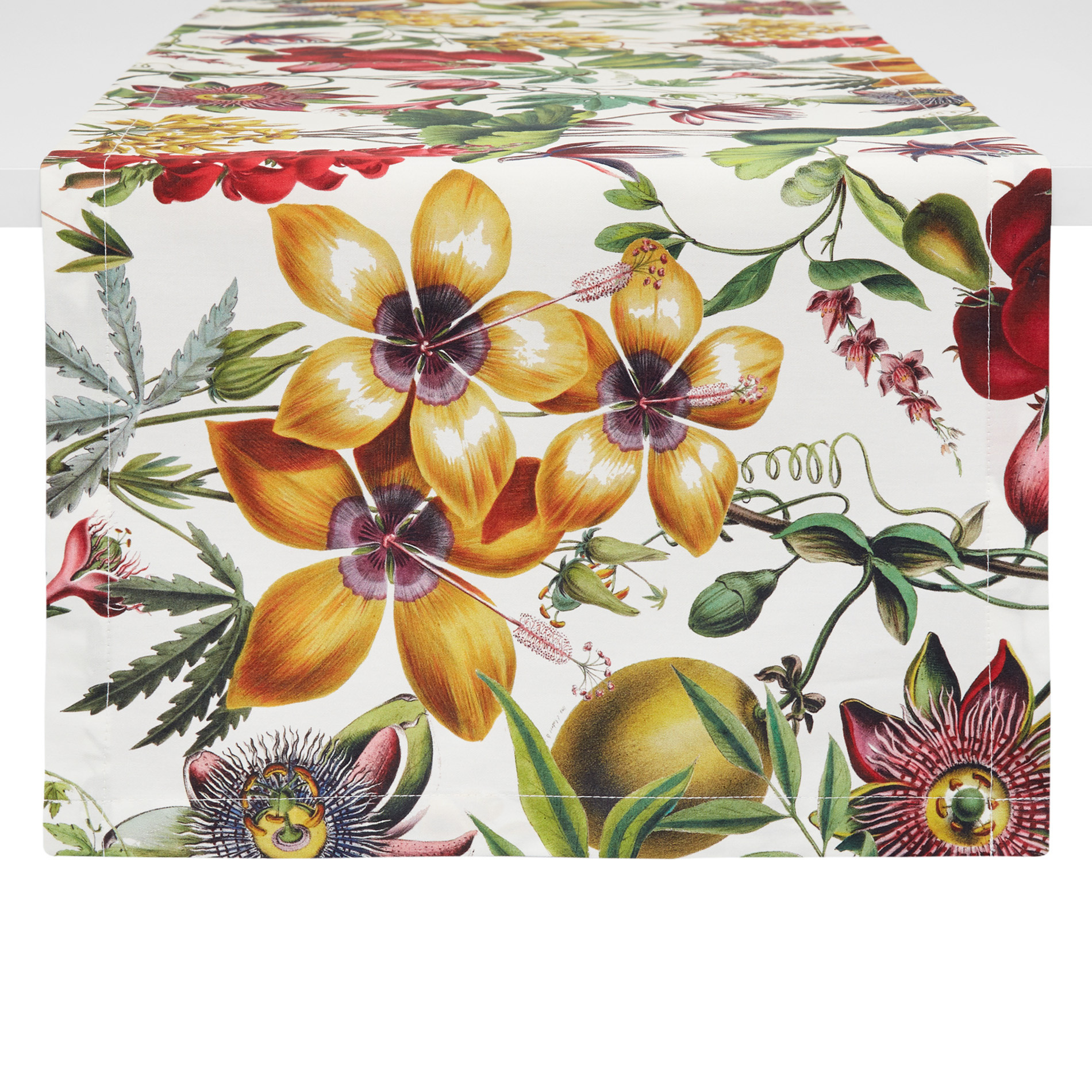 Cotton twill table runner with floral print, White, large image number 0