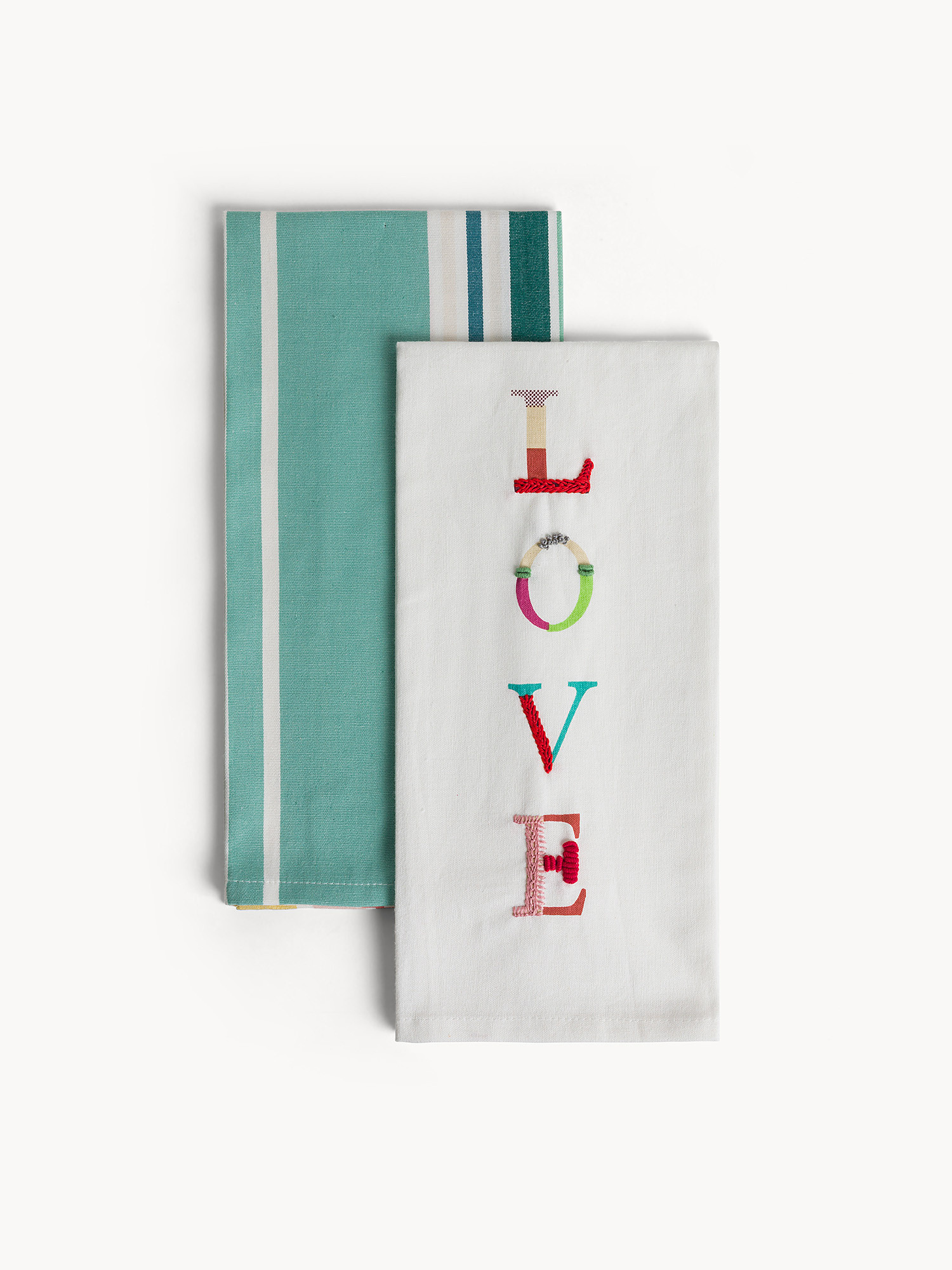 Set 2 strofinacci in puro cotone stampa Love, Multicolor, large image number 0