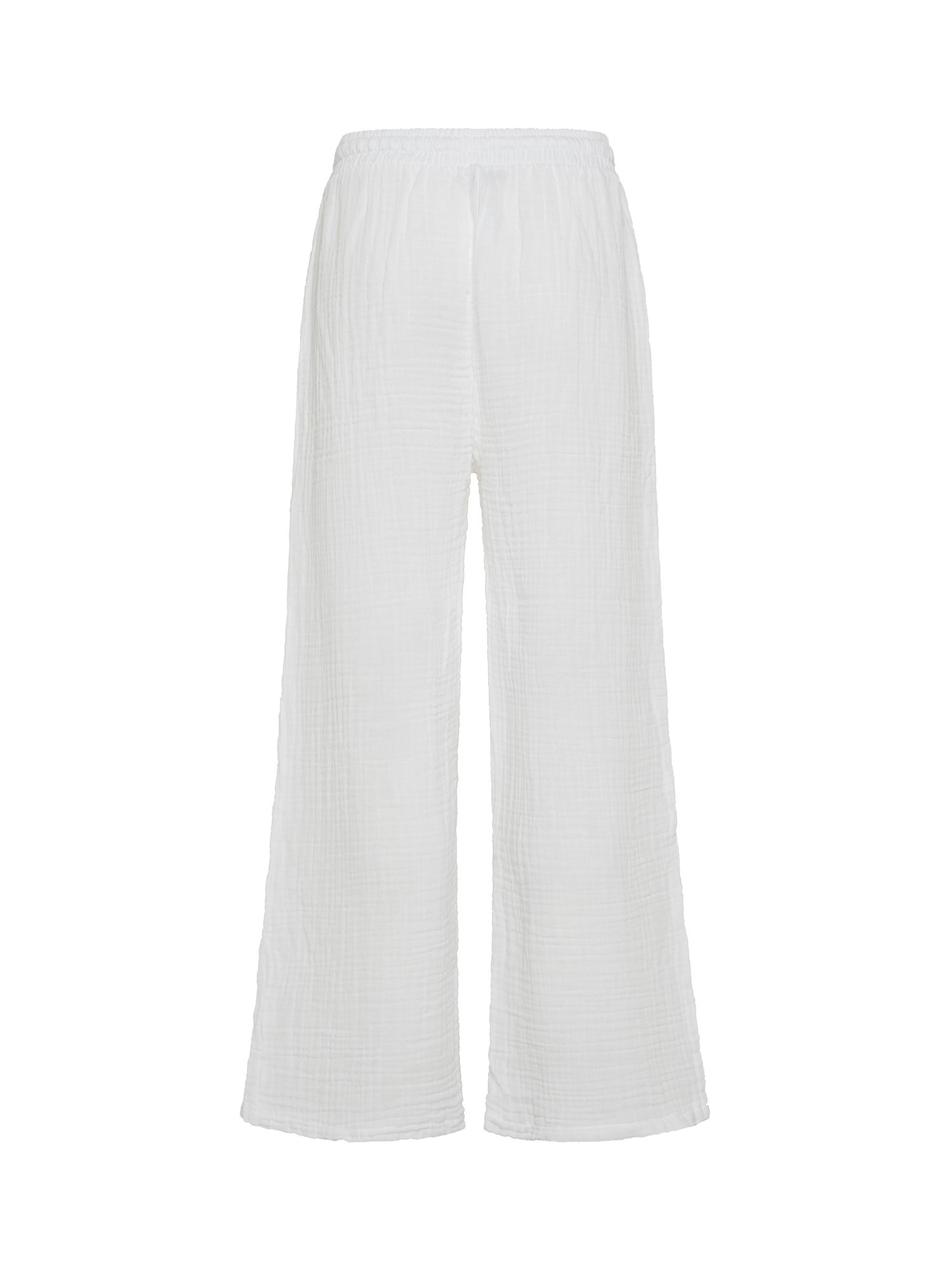 Long muslin trousers with palazzo cut, White, large image number 1