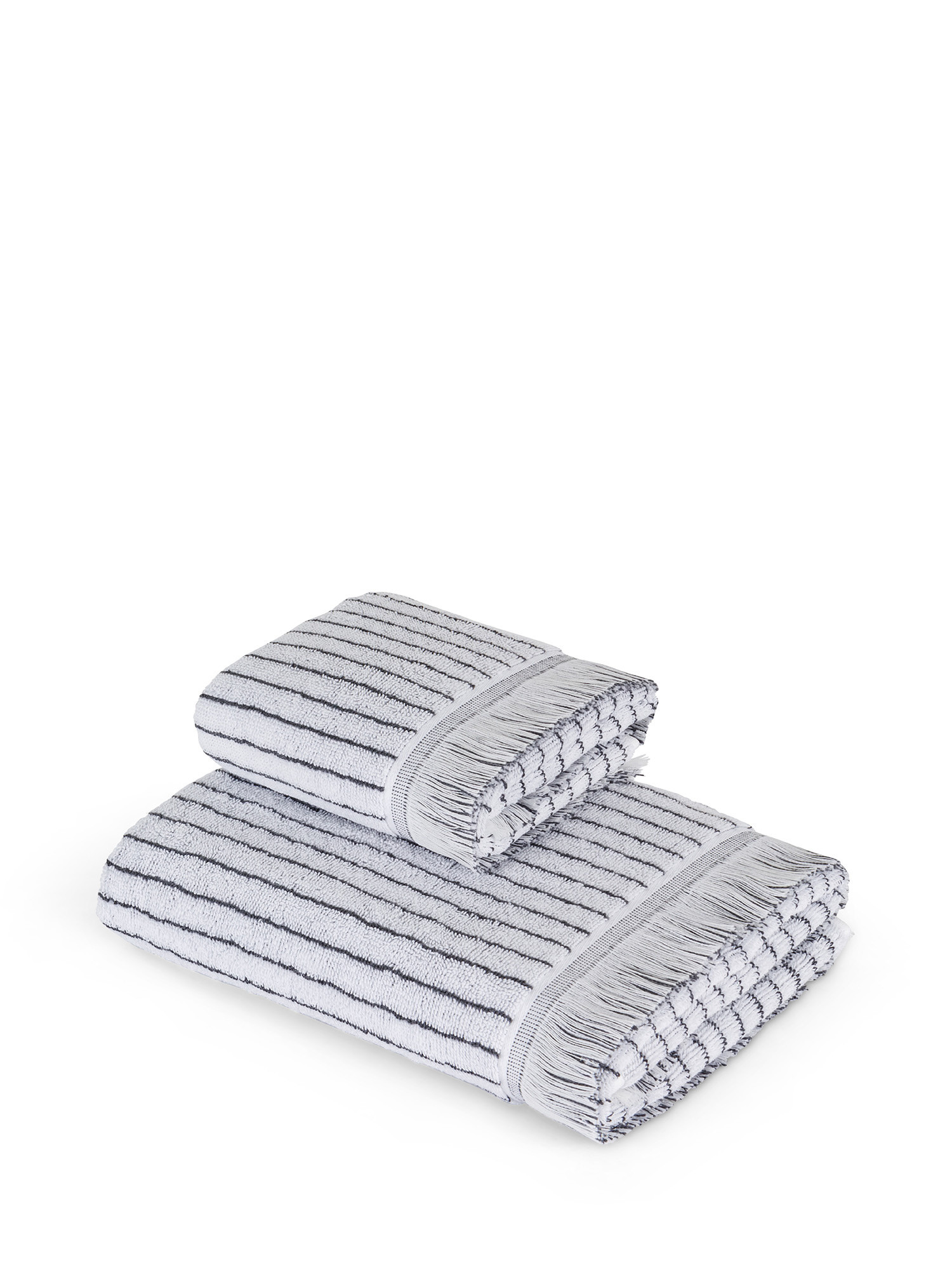 Asciugamano di puro cotone tinto in filo motivo riga gessata, Grigio, large image number 0