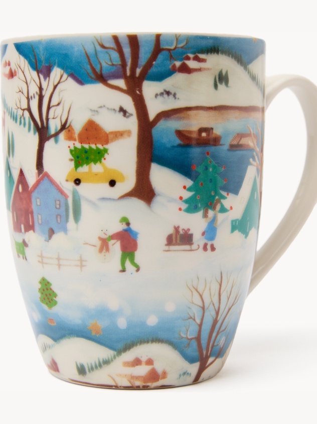 New bone china mug with a Christmas landscape motif