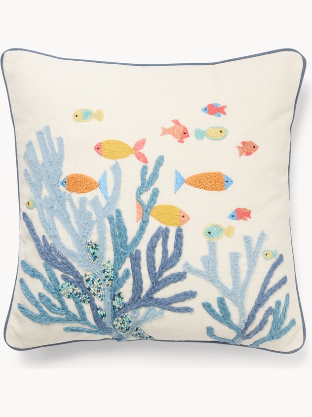 Embroidered Marine Cotton Cushion 45x45cm - Introductory Price