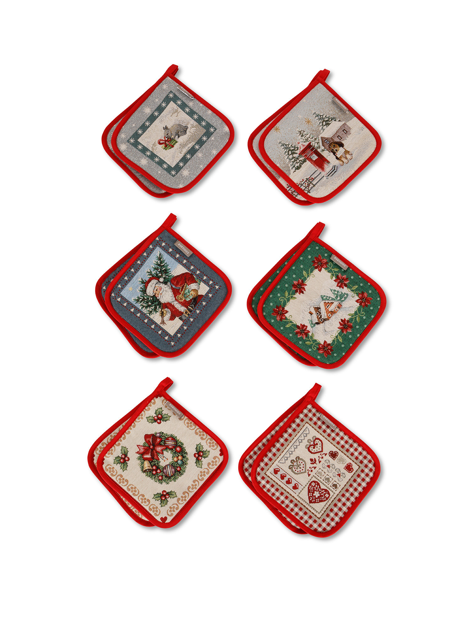 Gobelin fabric pot holders with Christmas motifs, Multicolor, large image number 0