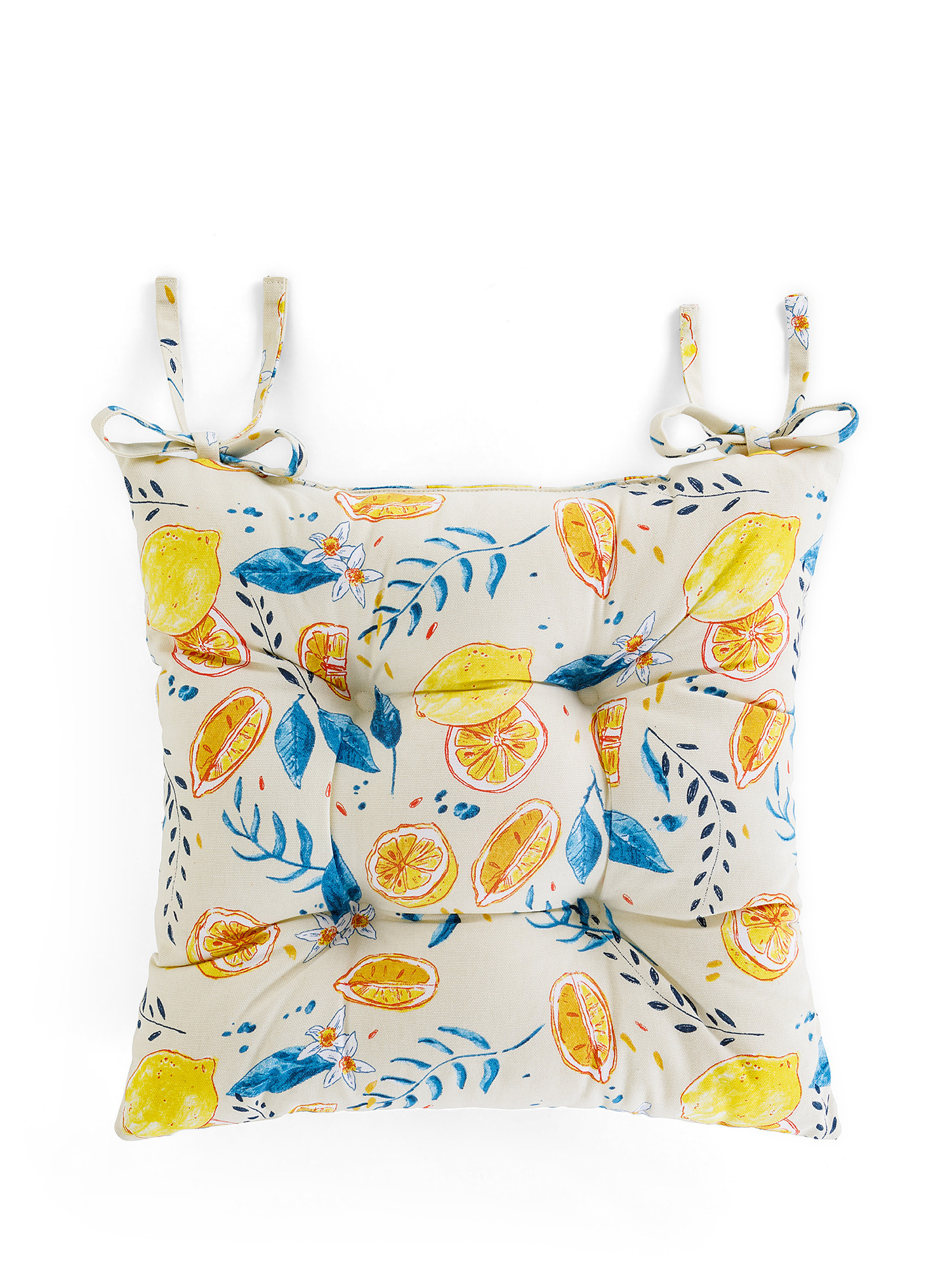 Cuscino da sedia panama di cotone stampa limoni, Giallo, large image number 0
