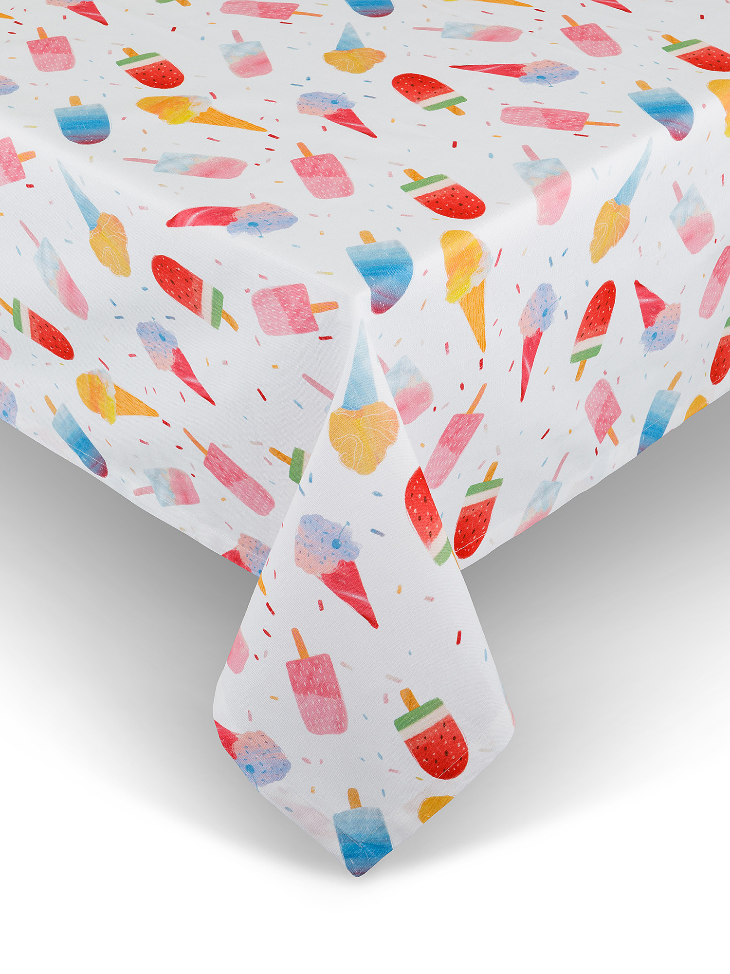 Ice cream print cotton panama tablecloth, White, large image number 0