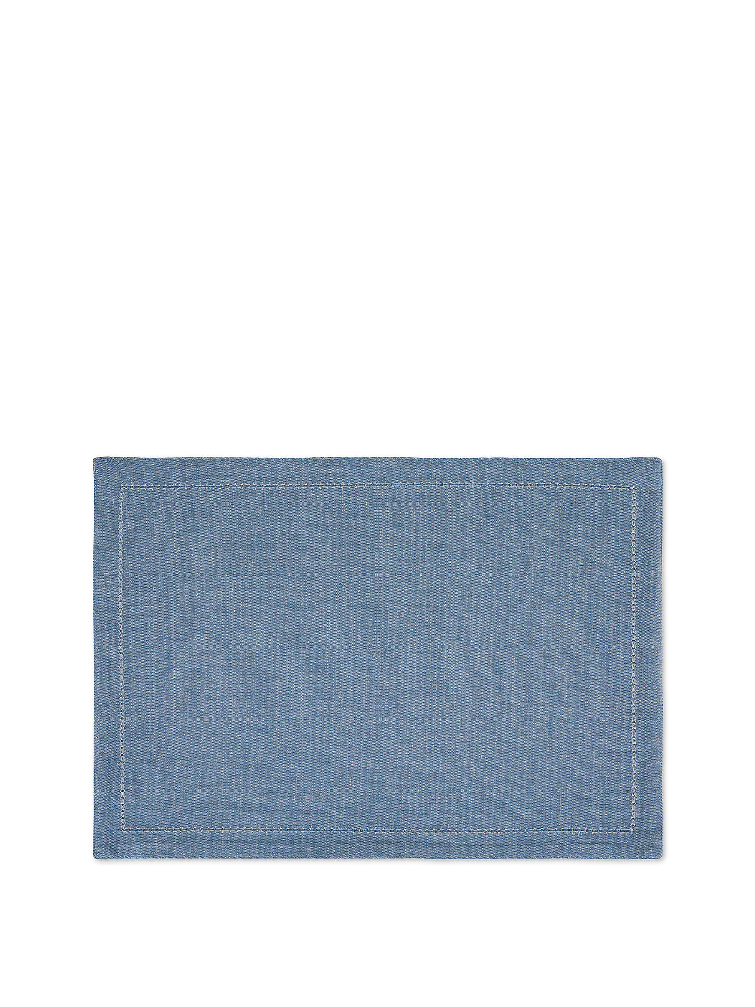 Chambre cotton placemat with a-jour hem, Blue, large image number 0