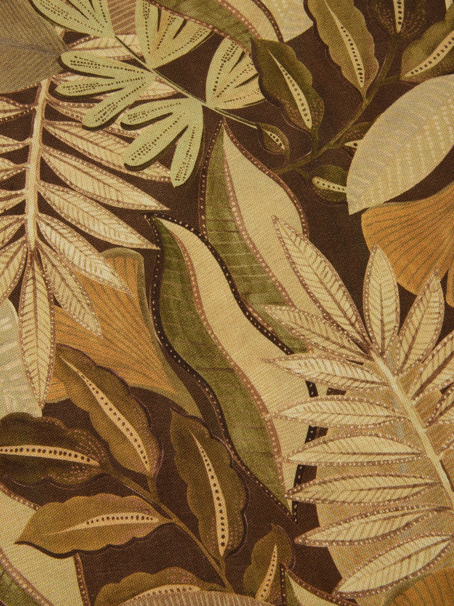 Round cotton panama tablecloth with foliage print, Brown, large image number 1