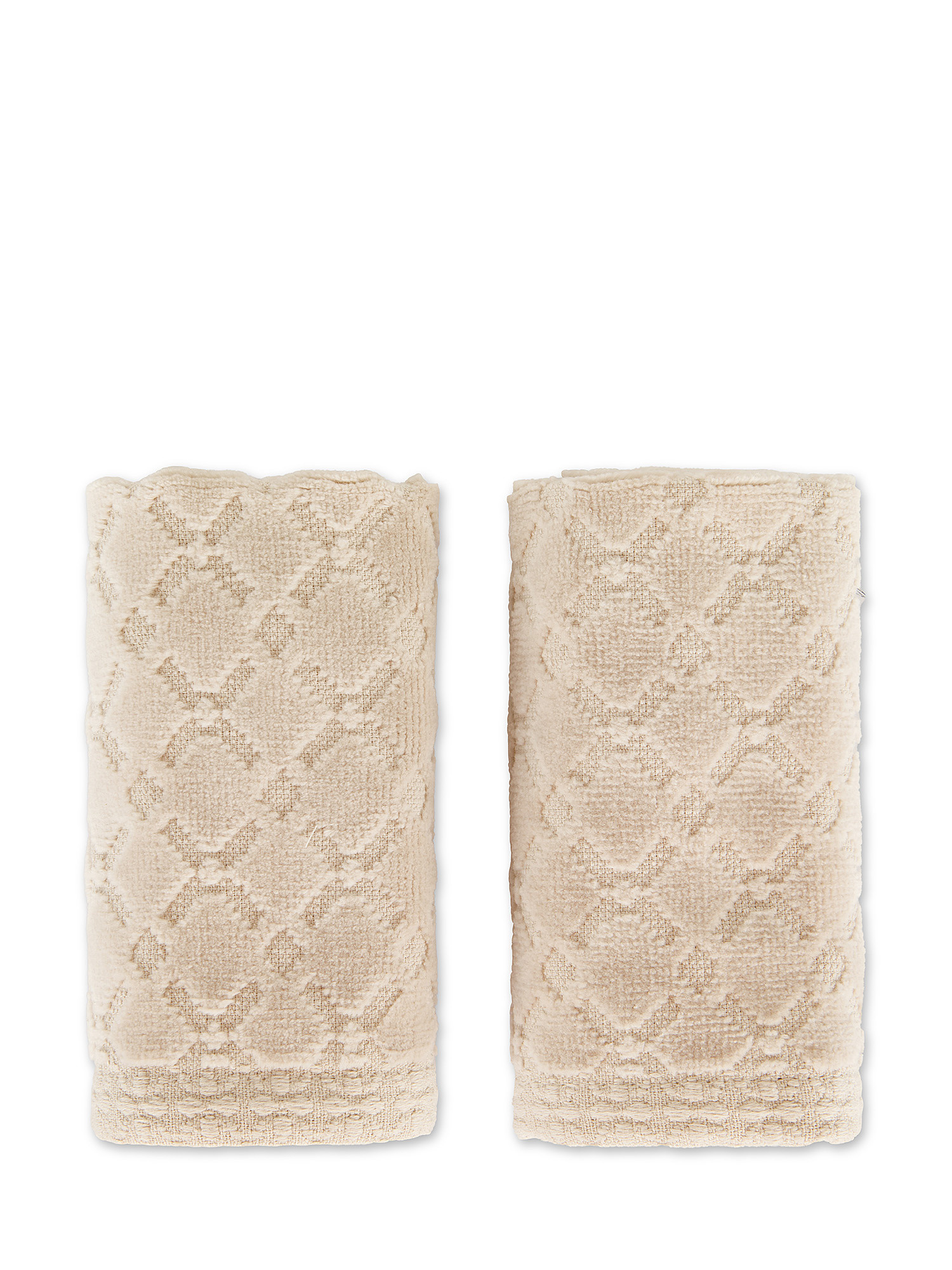 Set of 2 velor cotton washcloths with flower motif, Beige, large image number 0