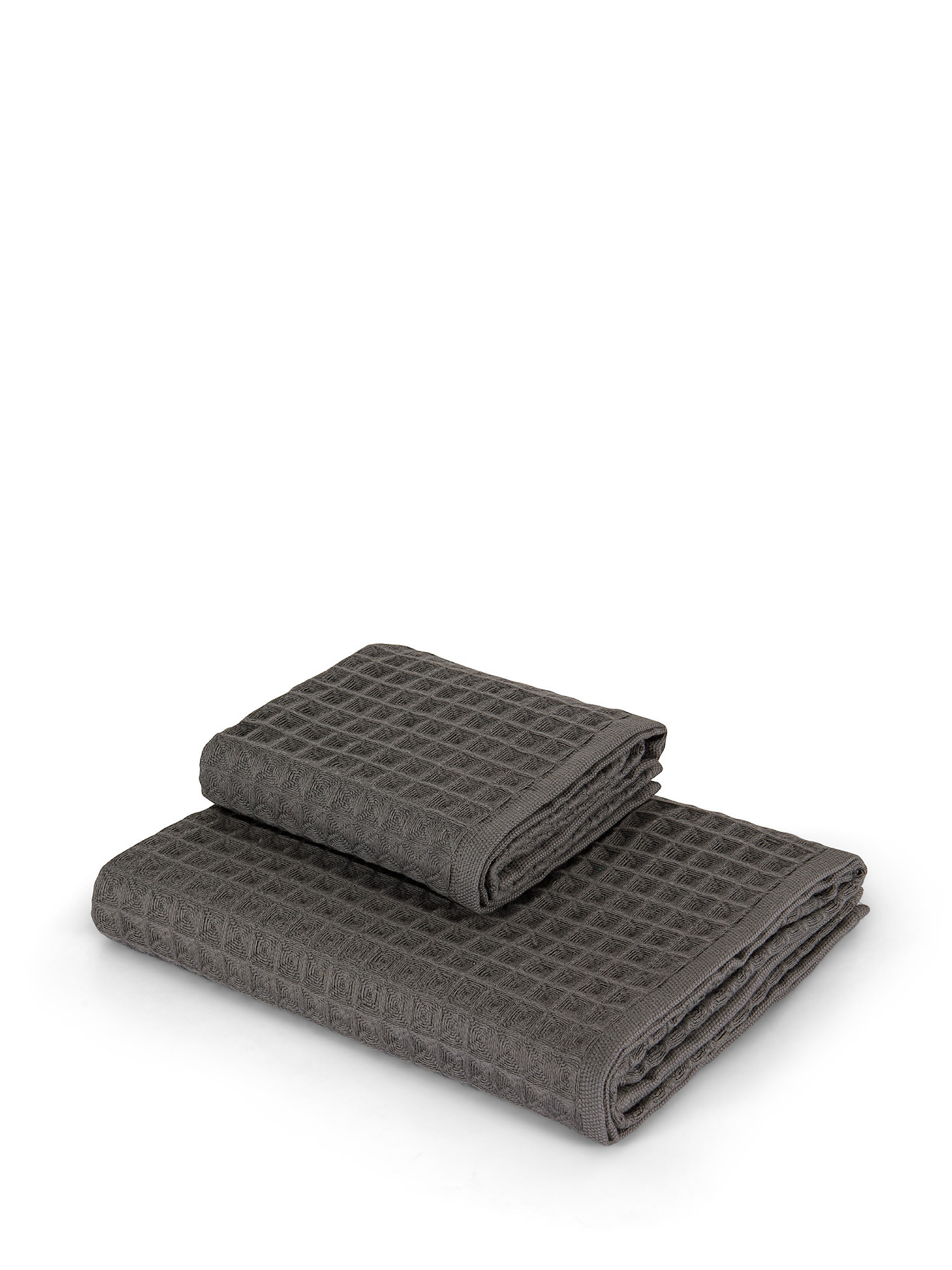 Set of 2 solid color honeycomb cotton towels, Grey, large image number 1