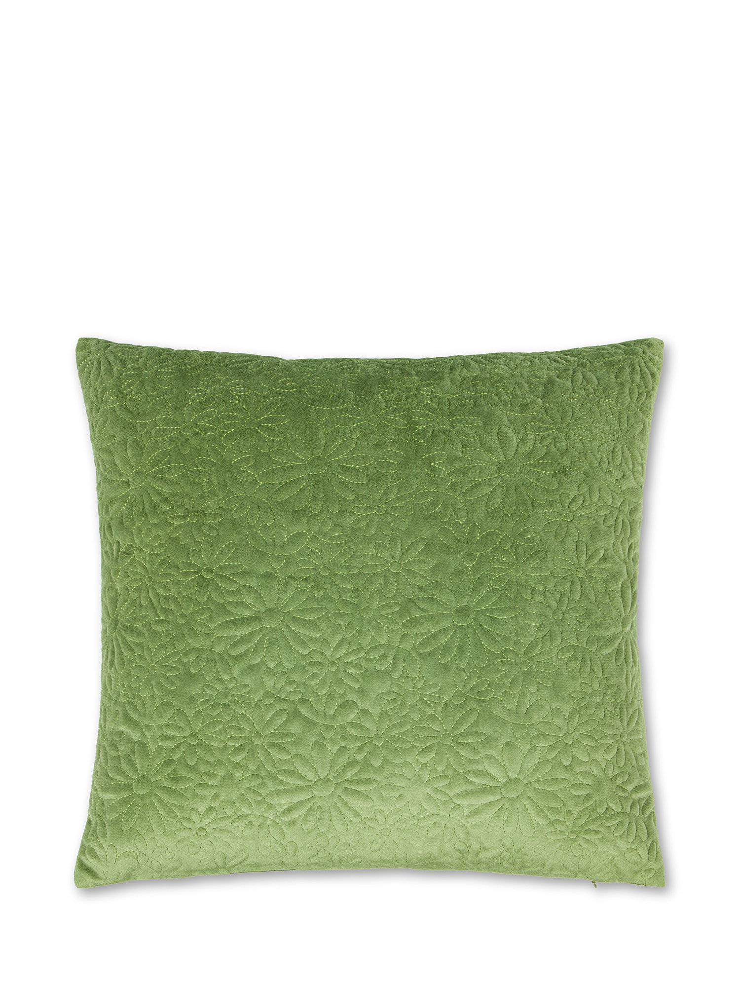 Solid color quilt velvet cushion 45X45cm, Green, large image number 0