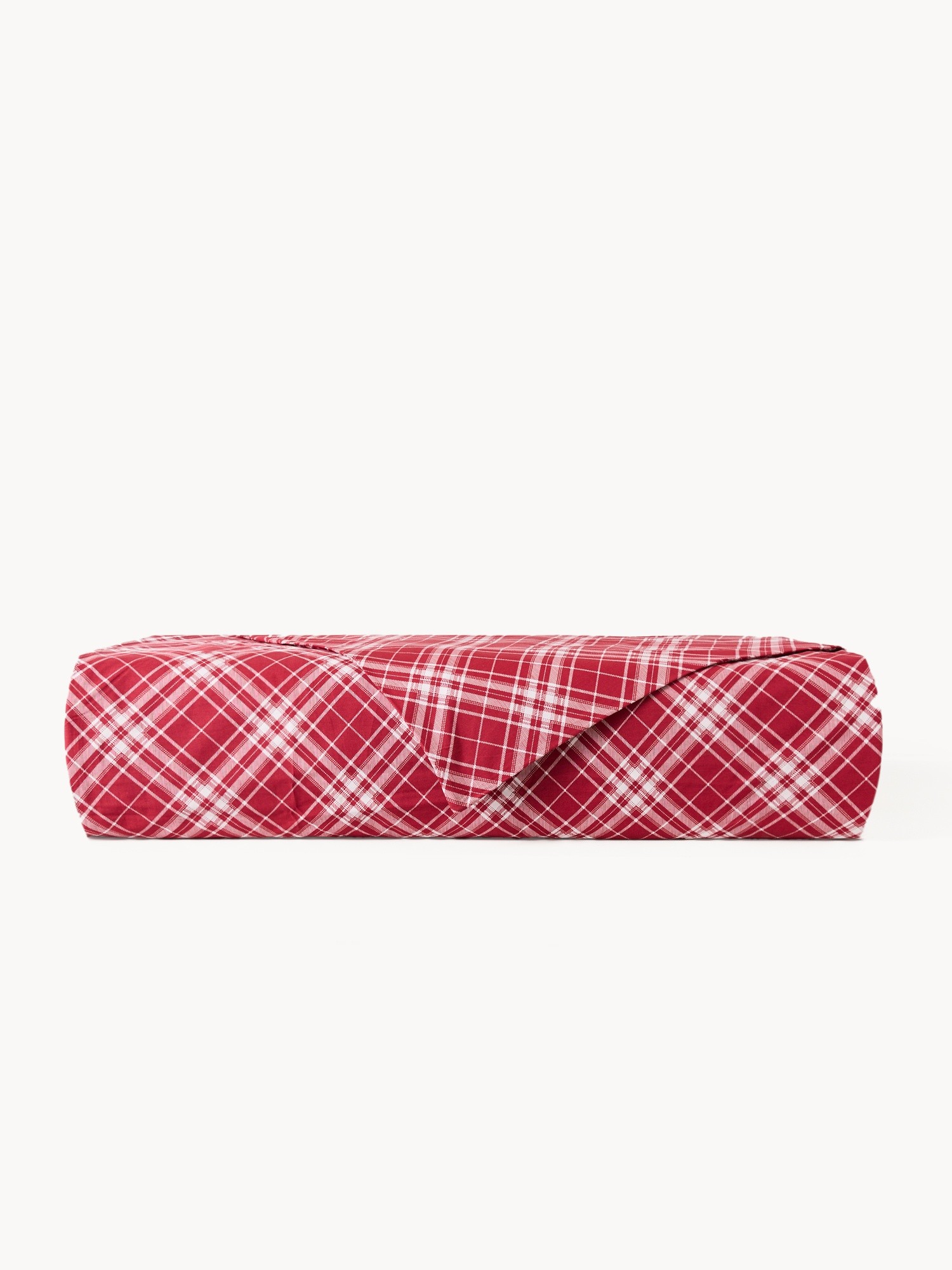Cotton percale flat sheet,tartan pattern, Bianco/Rosso, large image number 0