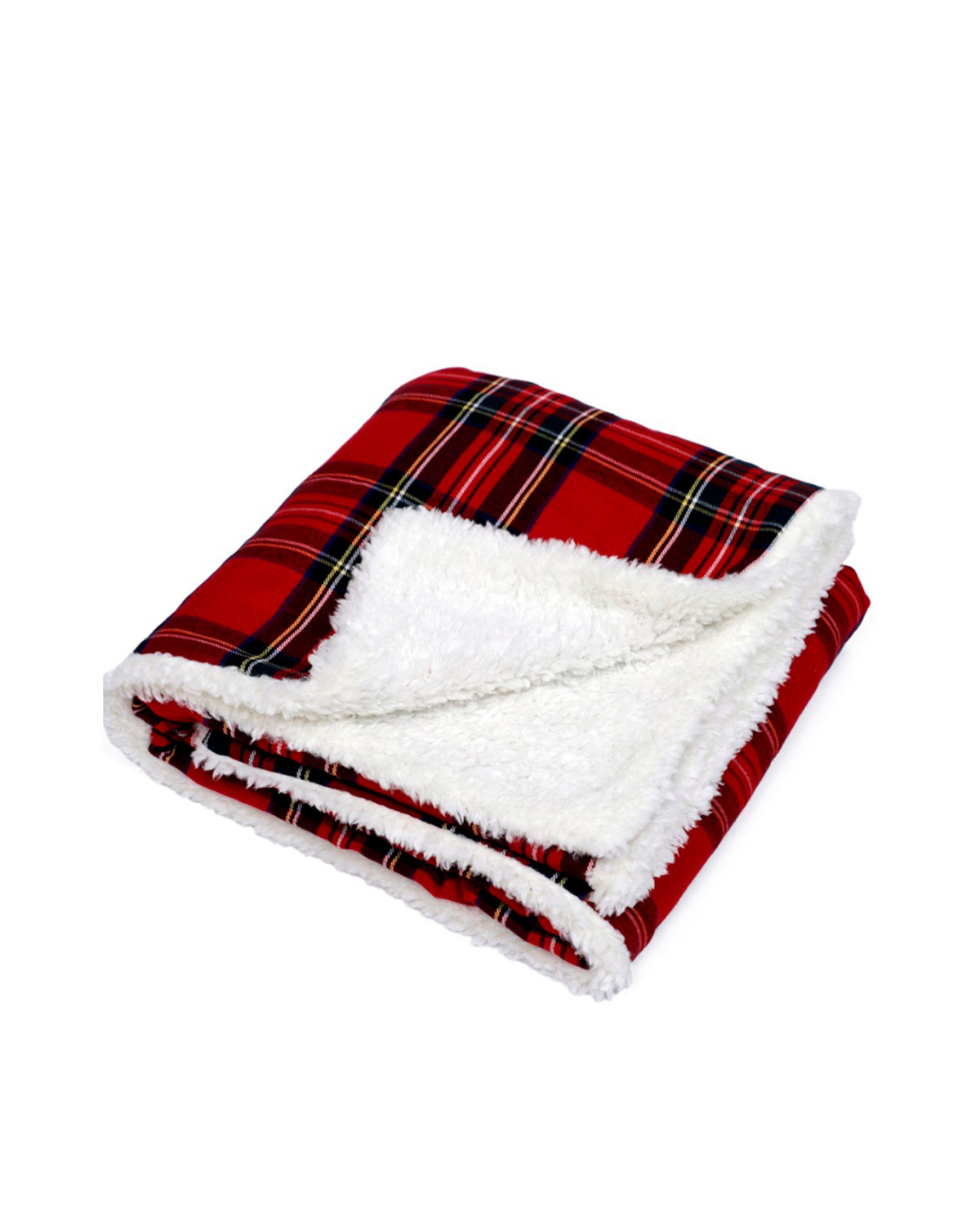Plaid in cotton and tartan sherpa fur, Red, large image number 0