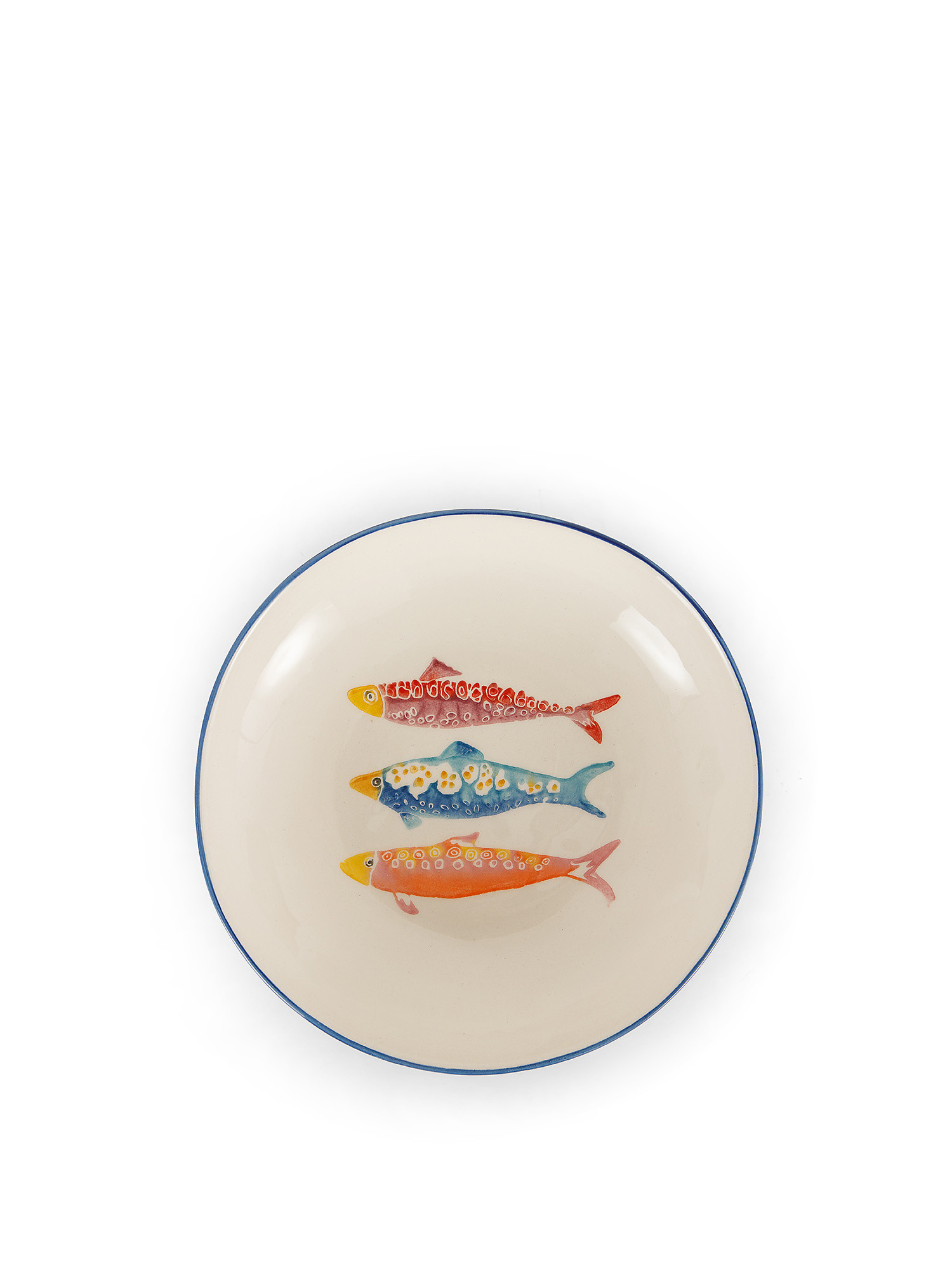 Piatto fondo ceramica decoro pesci, Bianco, large image number 1