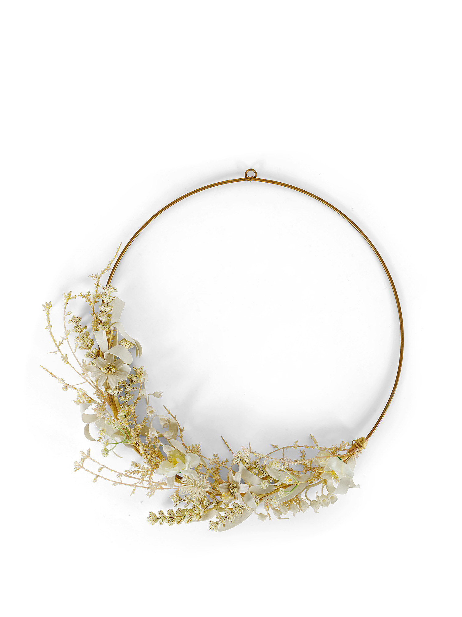 Corona decorativa fiori artificiali, Oro, large image number 0
