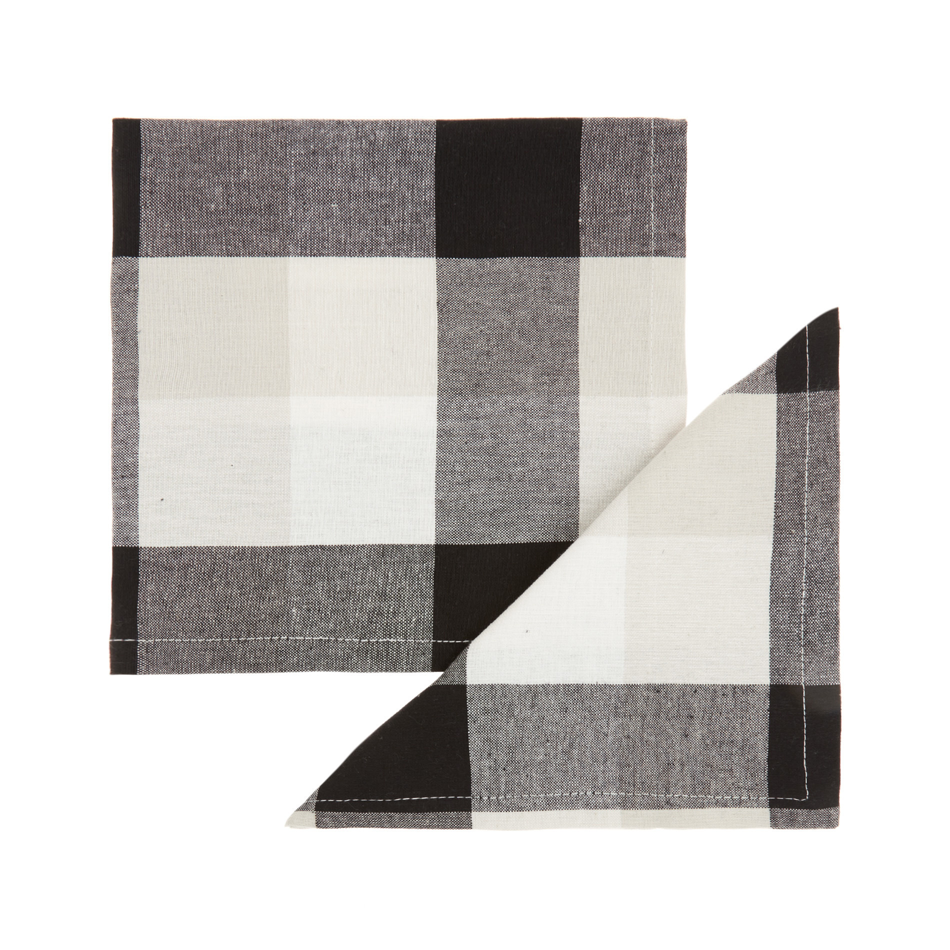 Set 2 tovaglioli puro cotone motivo a quadri, Bianco/Nero, large image number 0