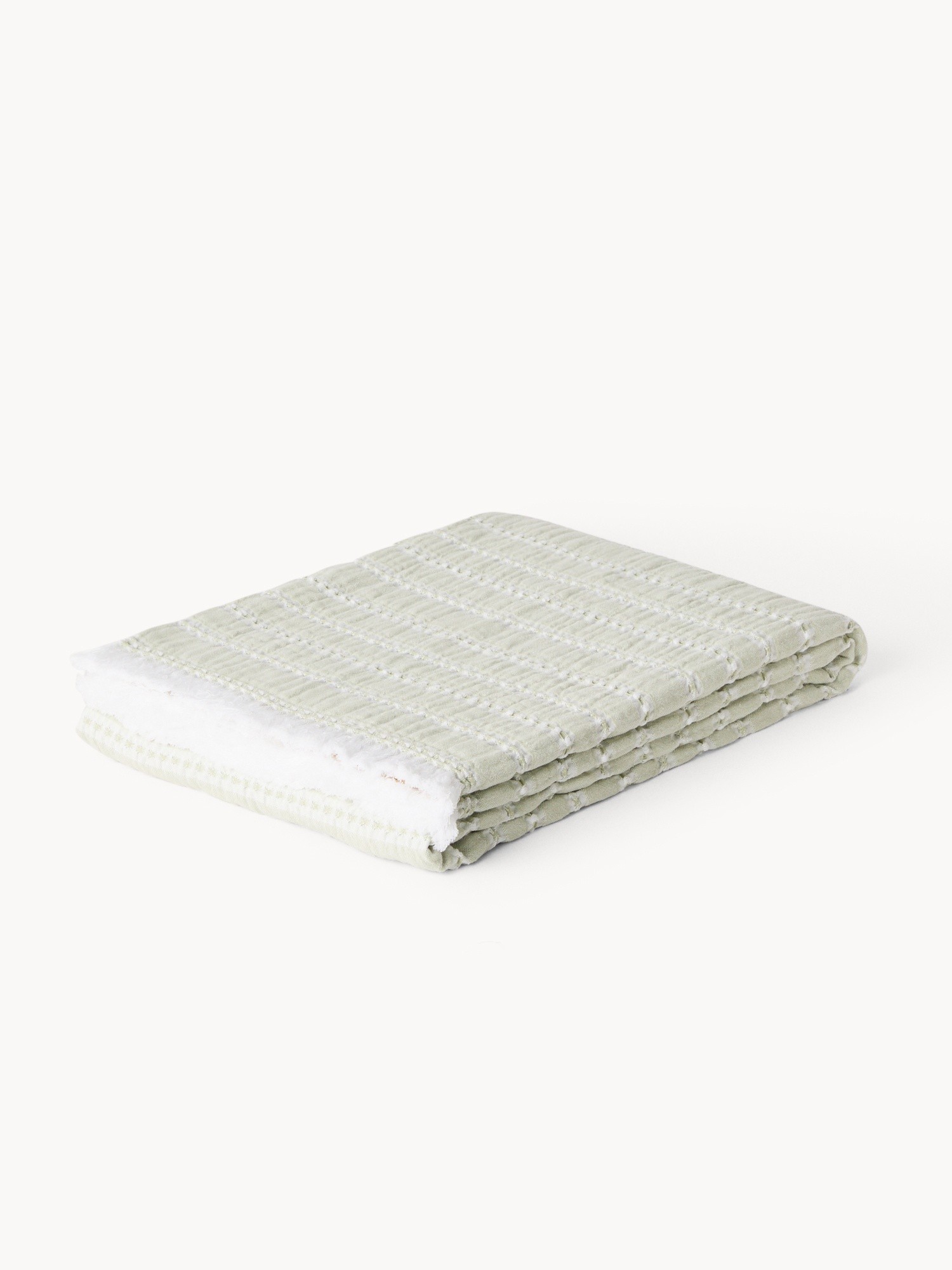 Plaid in cotone lavato motivo a righe, Verde, large image number 0