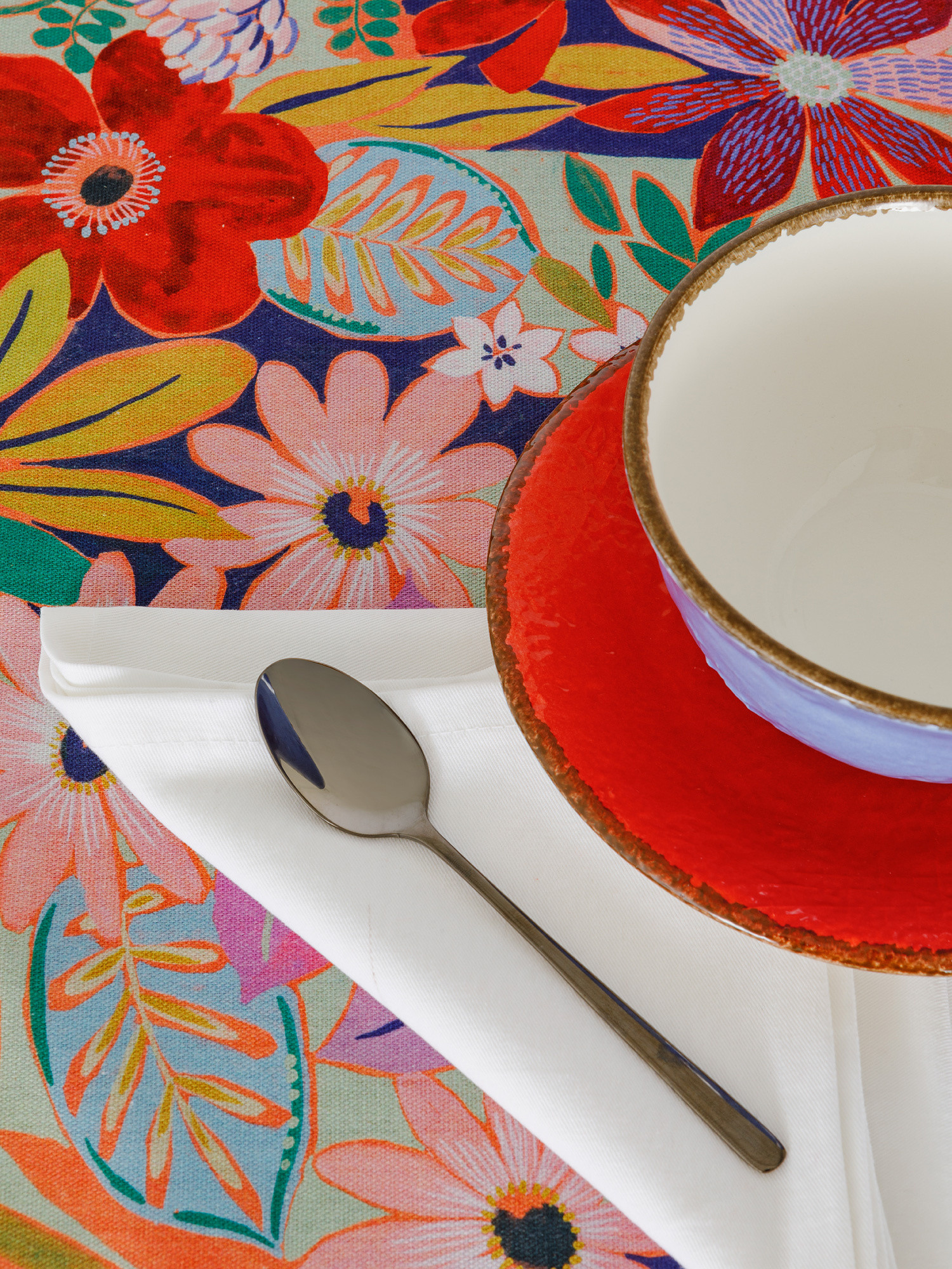Tovaglia panama di cotone stampa floreale, Multicolor, large image number 2