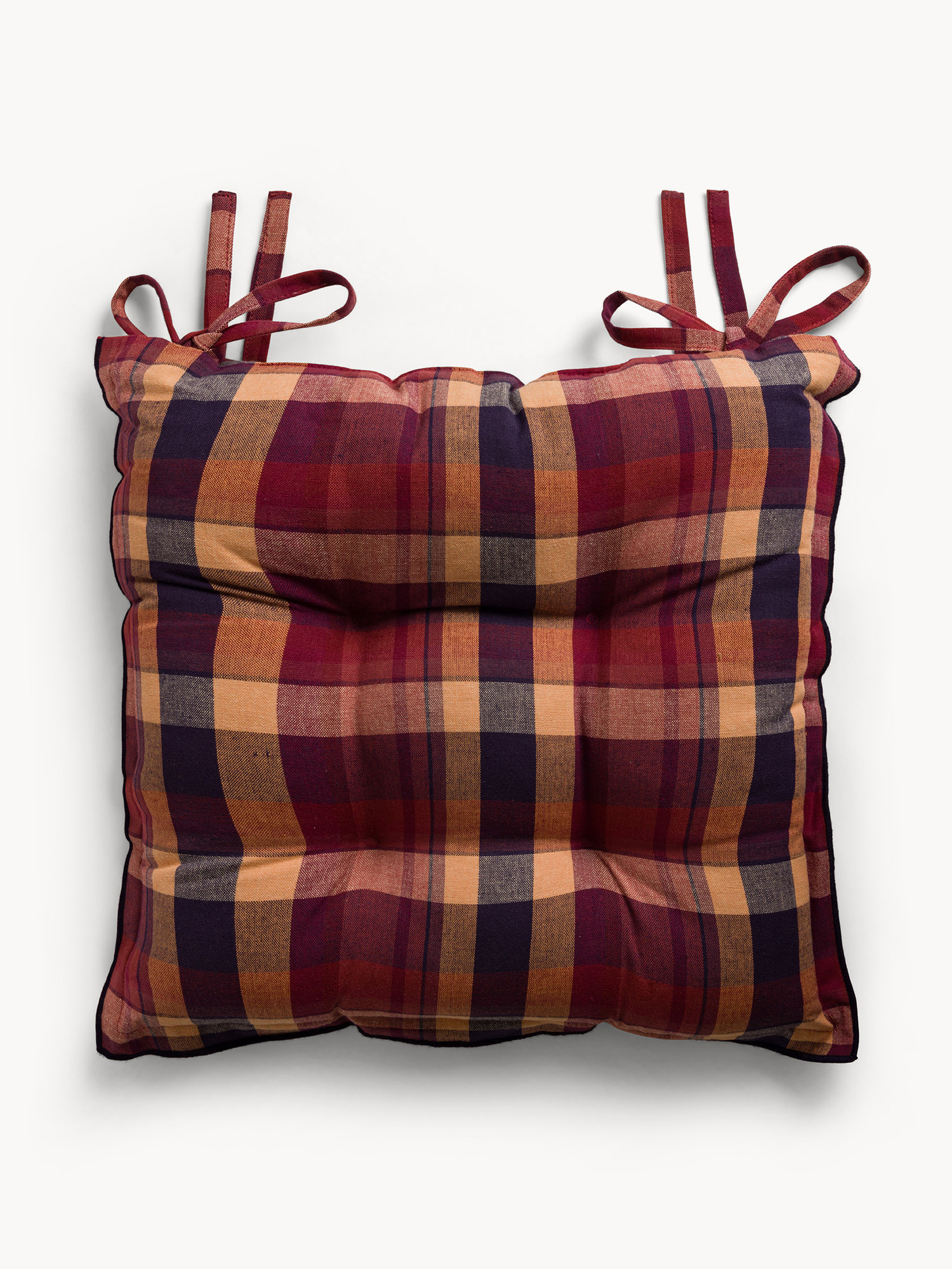 Checkered cotton seat cushion, Red Bordeaux, large image number 0