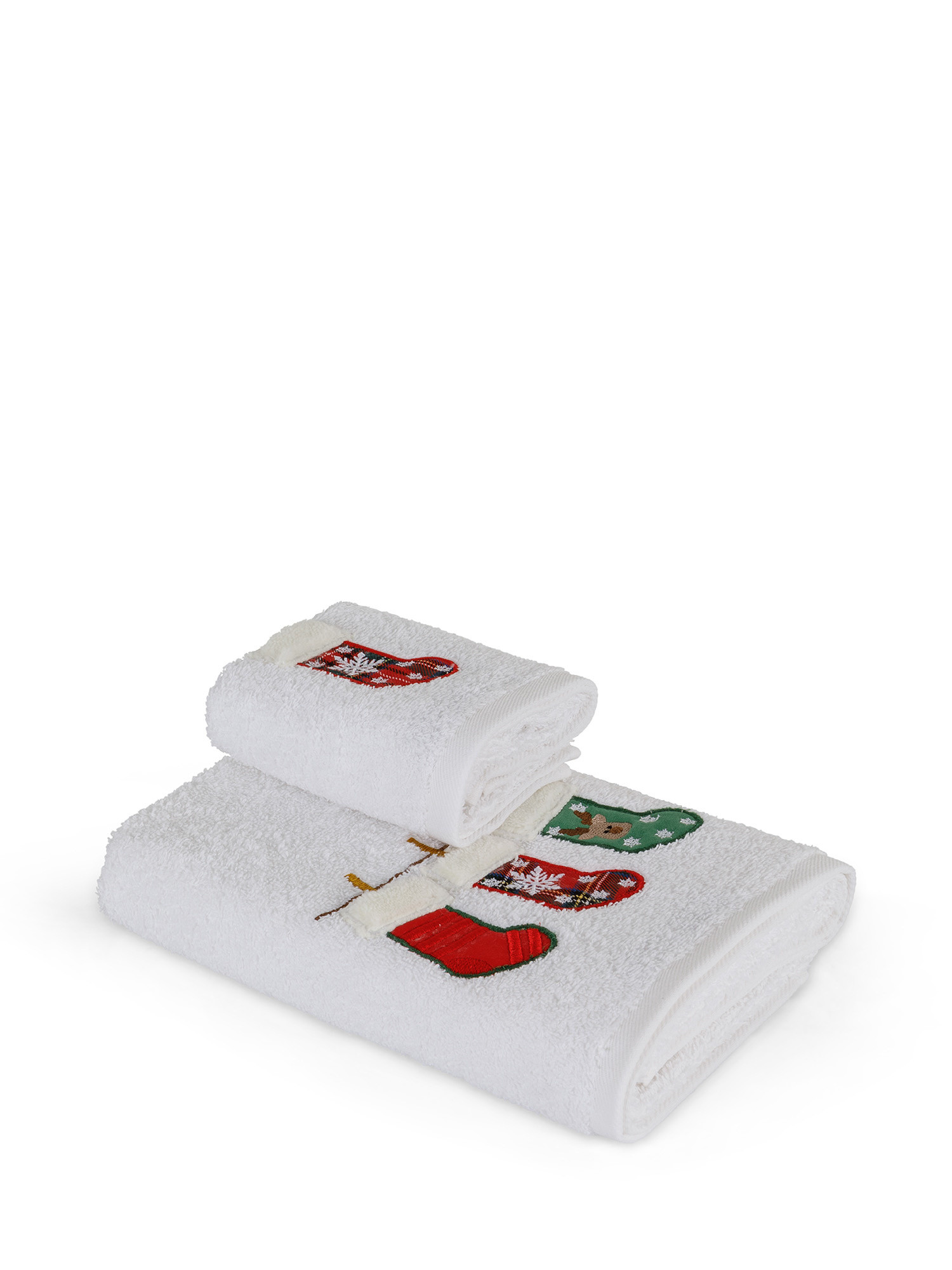 Set 2 asciugamani ricamo calze, White, large