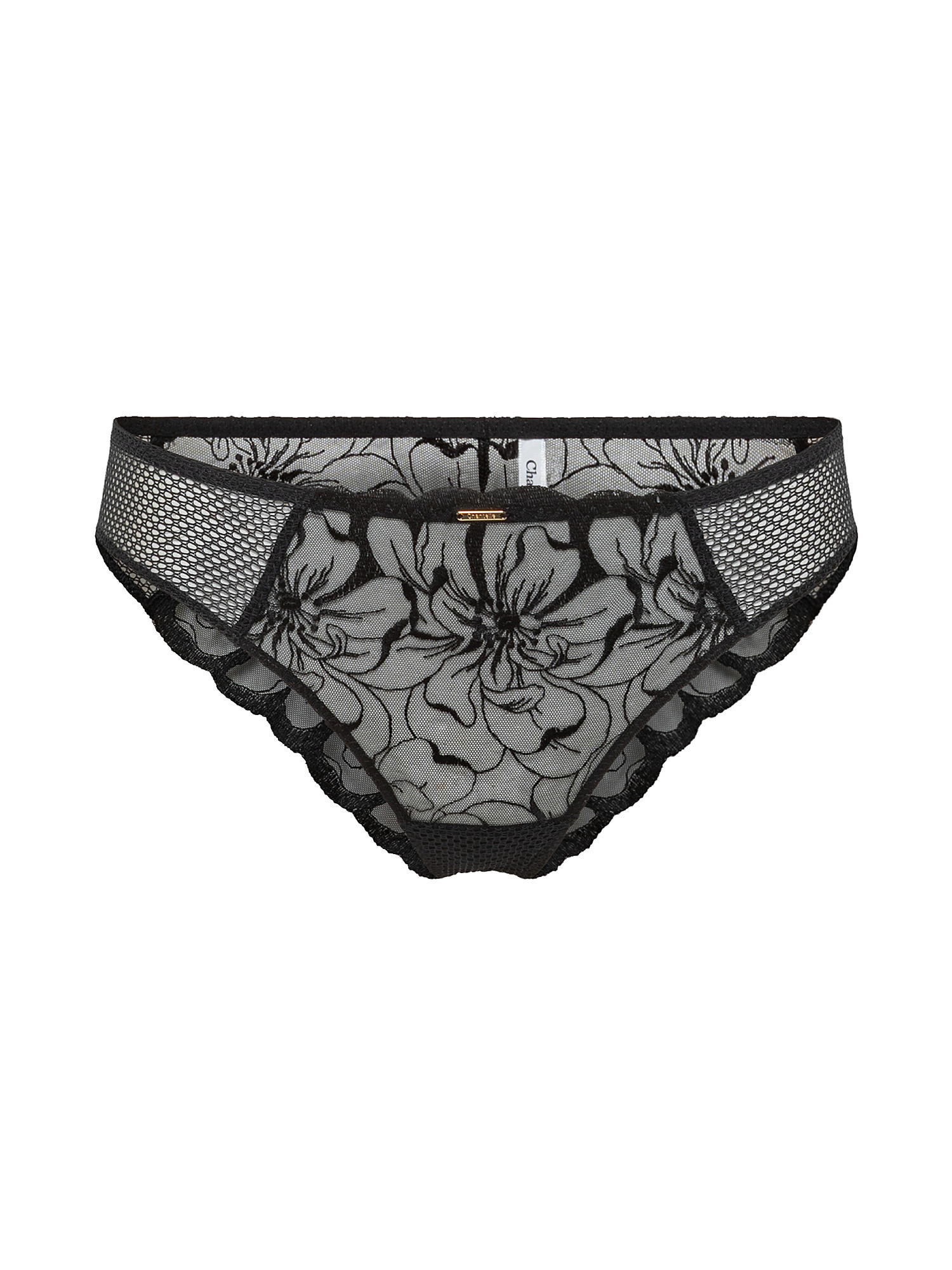 Thong entirely embroidered with floral design, Black, large image number 0