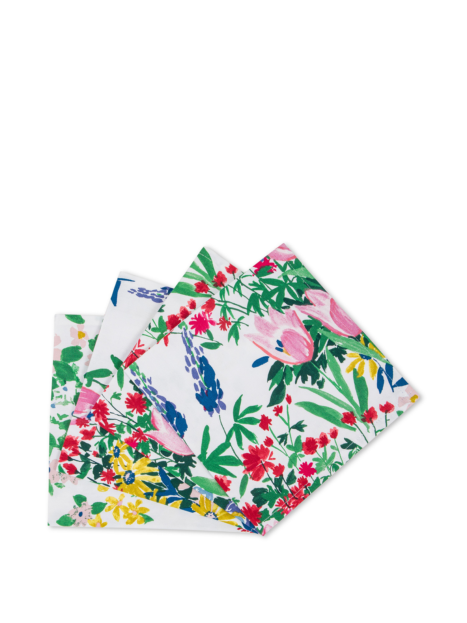 Set 4 tovaglioli panama di cotone stampa fiori, Multicolor, large image number 0