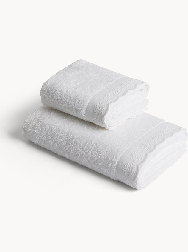 Asciugamano in puro cotone bordo sangallo