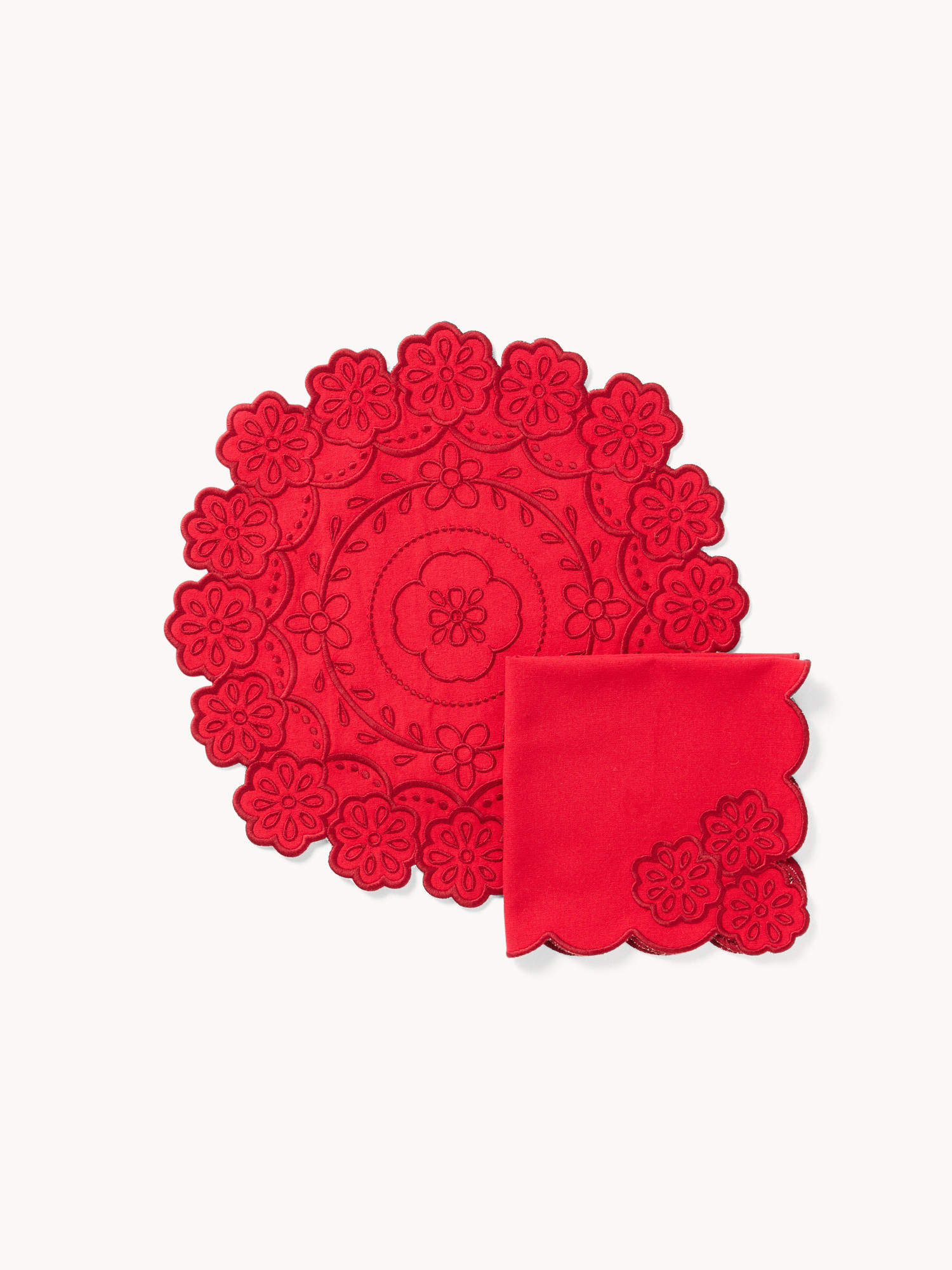 Pure cotton placemat and napkin set, Red, large image number 0
