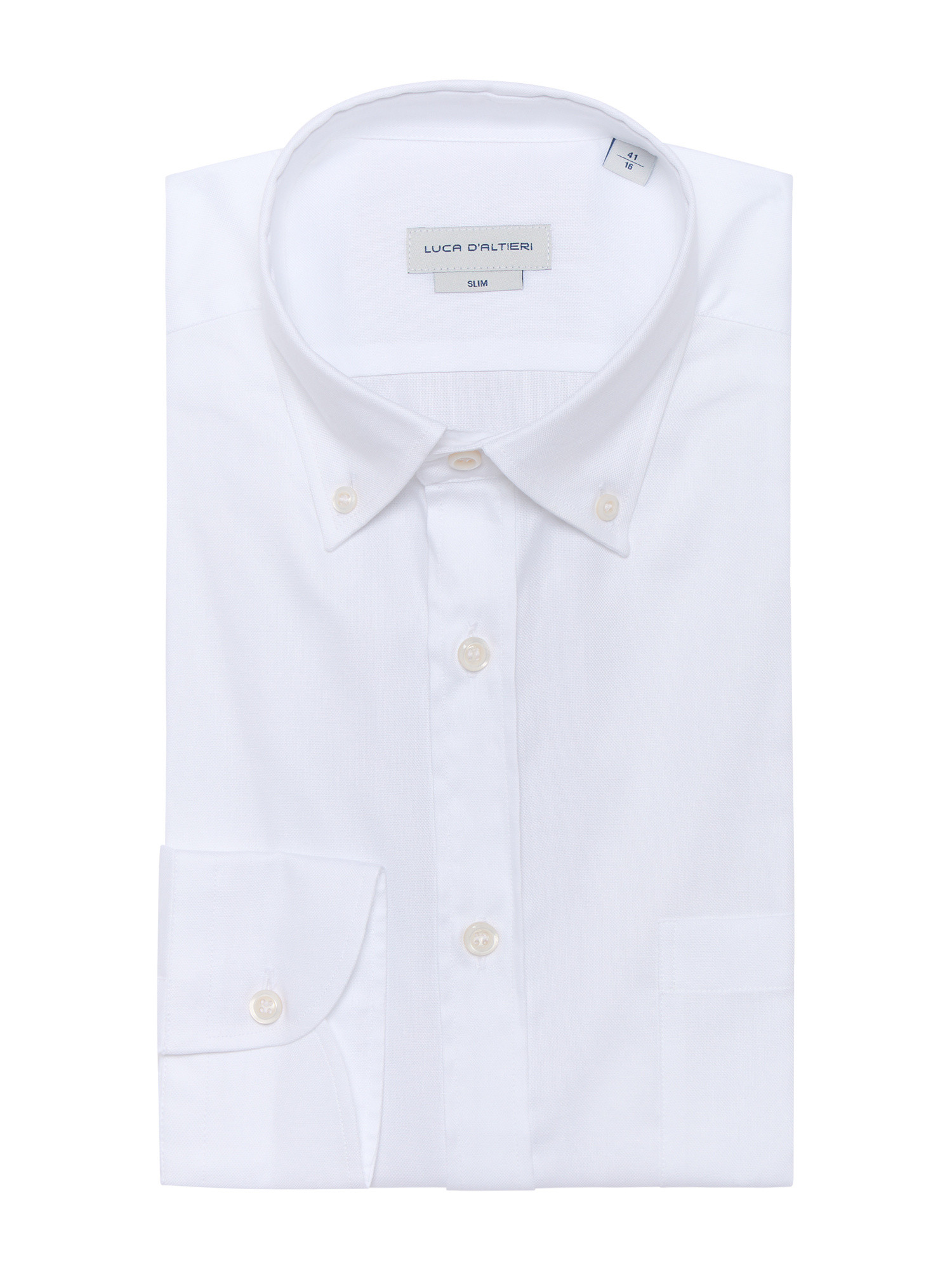 Luca D'Altieri - Camicia casual slim fit in oxford di puro cotone, Bianco, large image number 0