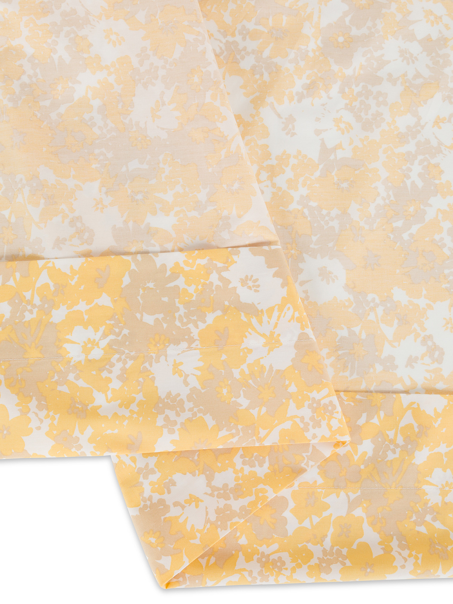 Flat sheet in percale cotton with floral pattern, Yellow, large image number 1