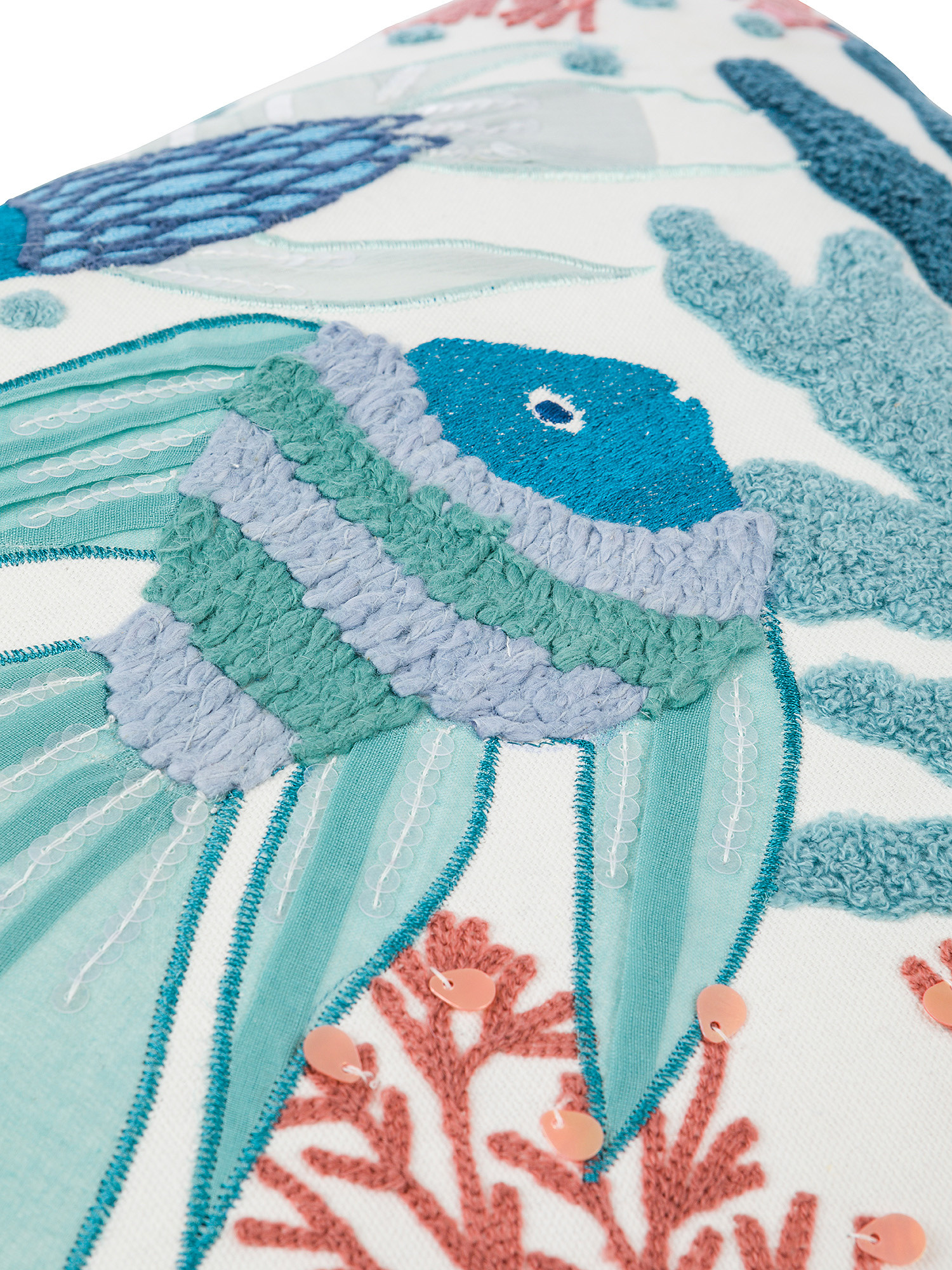 Marine embroidery cotton cushion 45x45cm, Light Blue, large image number 2