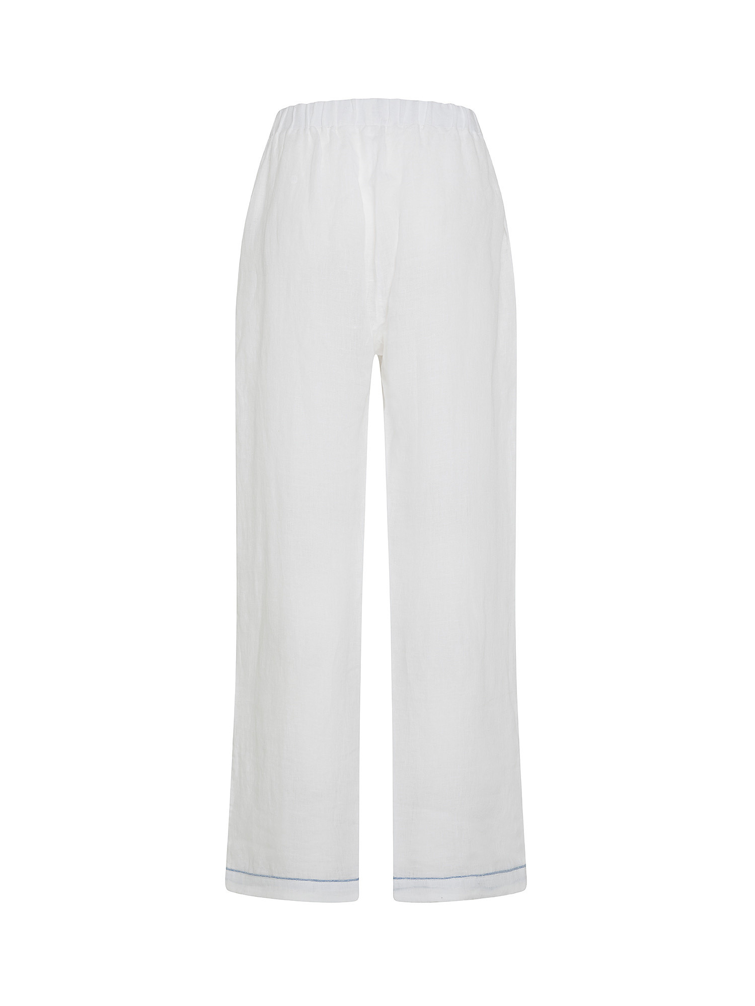 Solid color 100% linen pajama trousers, White, large image number 1