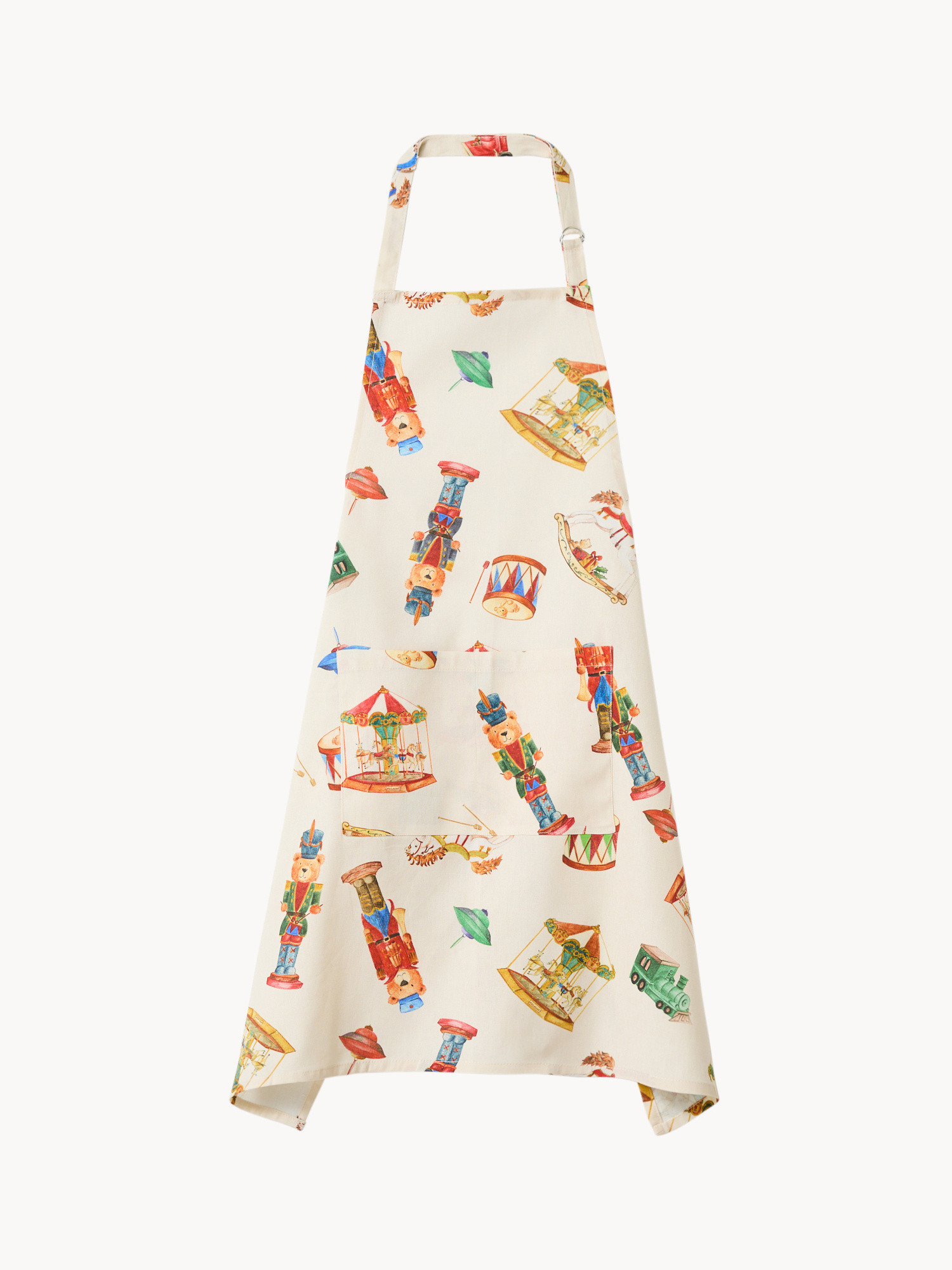 Grembiule a pettorina in panama di puro cotone con stampa natalizia, Multicolor, large image number 0