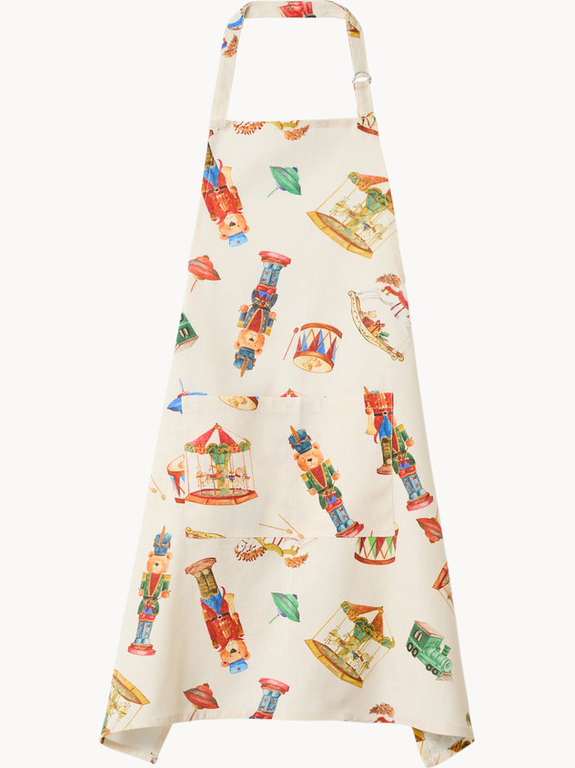 Grembiule a pettorina in panama di puro cotone con stampa natalizia