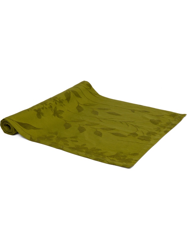 Runner in cotone lino jacquard con motivo floreale