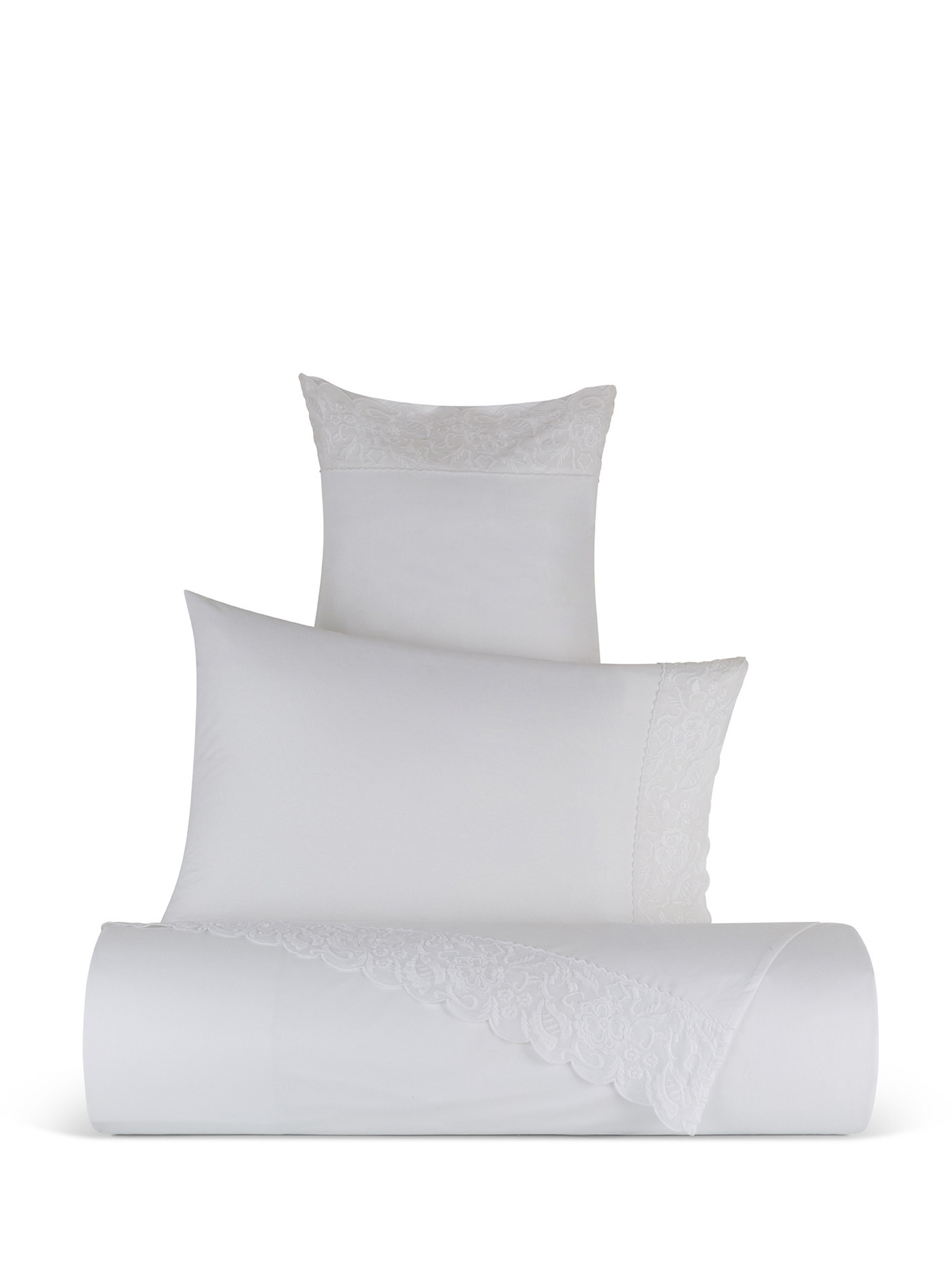 Portofino flat sheet in 100% cotton percale with lace, White, large image number 0